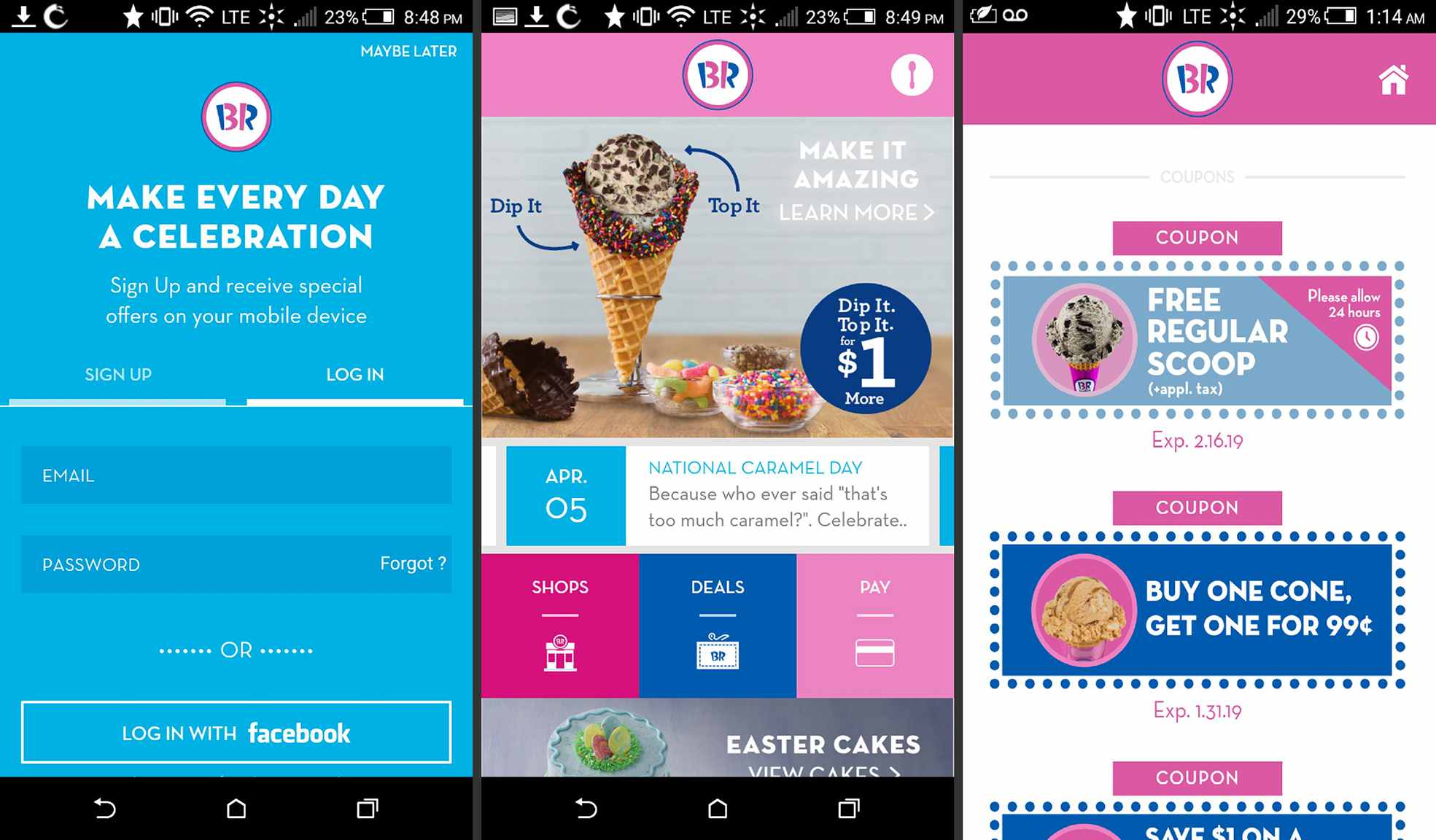 Baskin Robbins-appen på Android