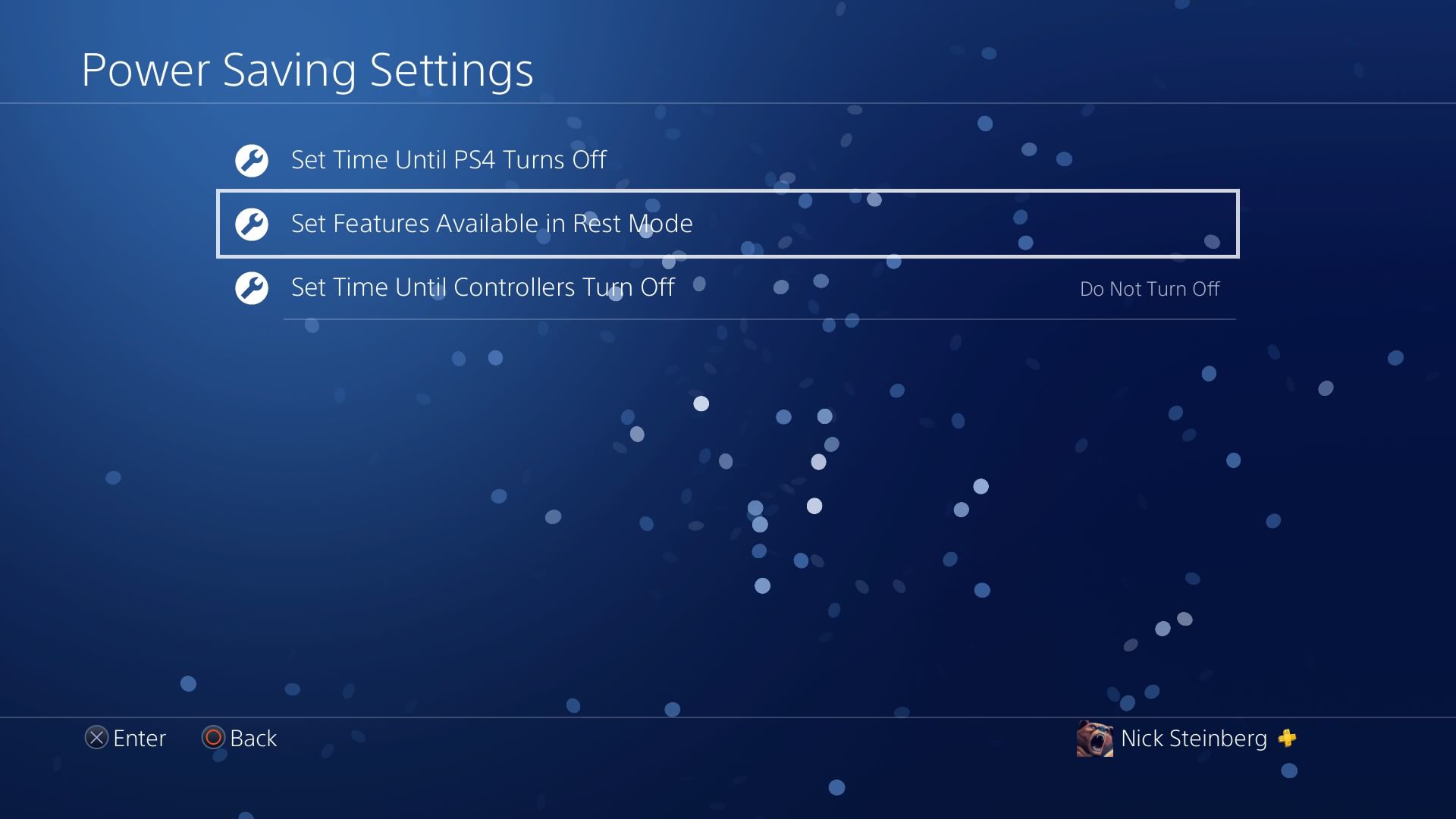 Välja inställda funktioner tillgängliga i viloläge i PS4-inställningar.