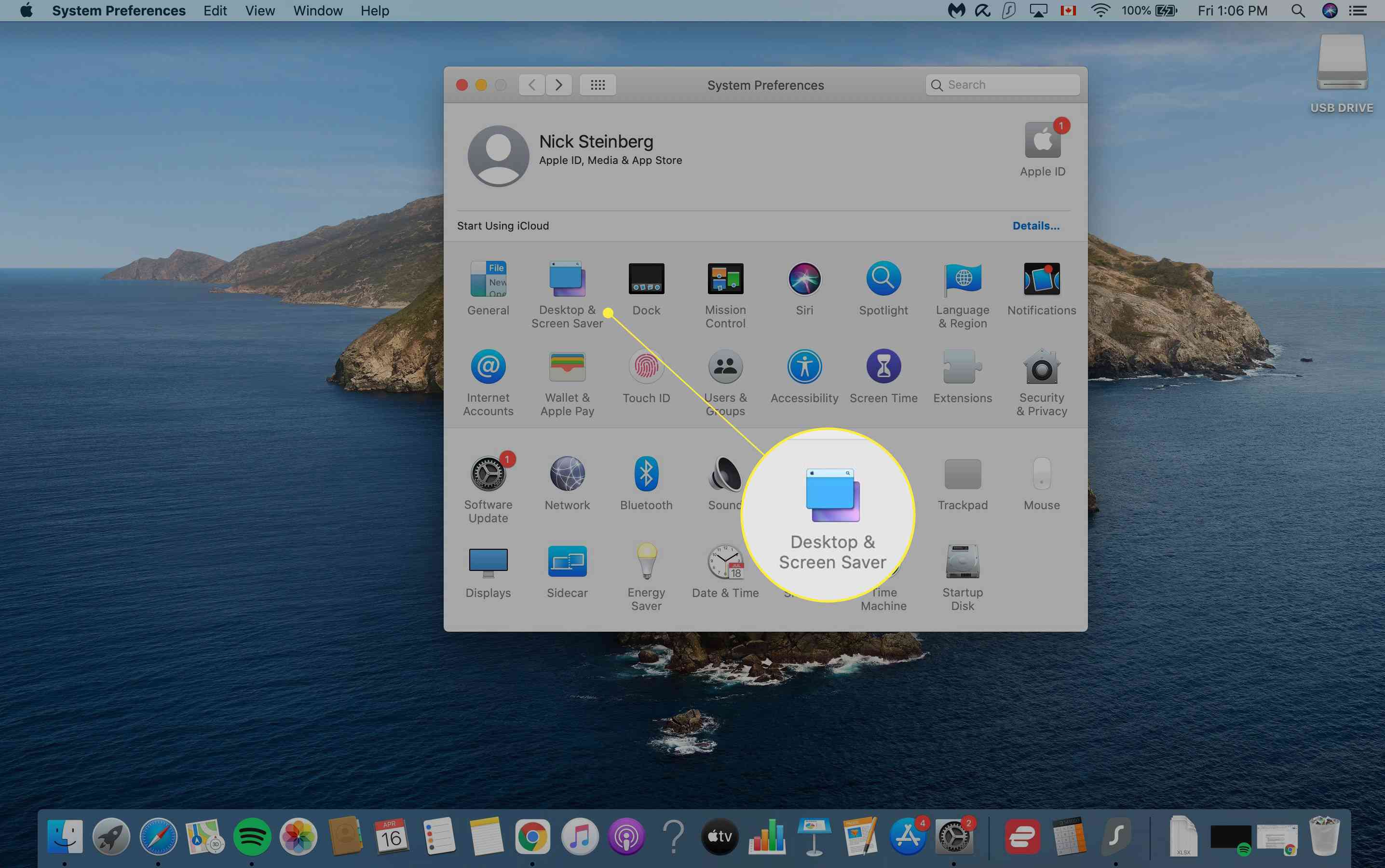 Mac-systeminställningar med "Desktop and Screensaver" markerat