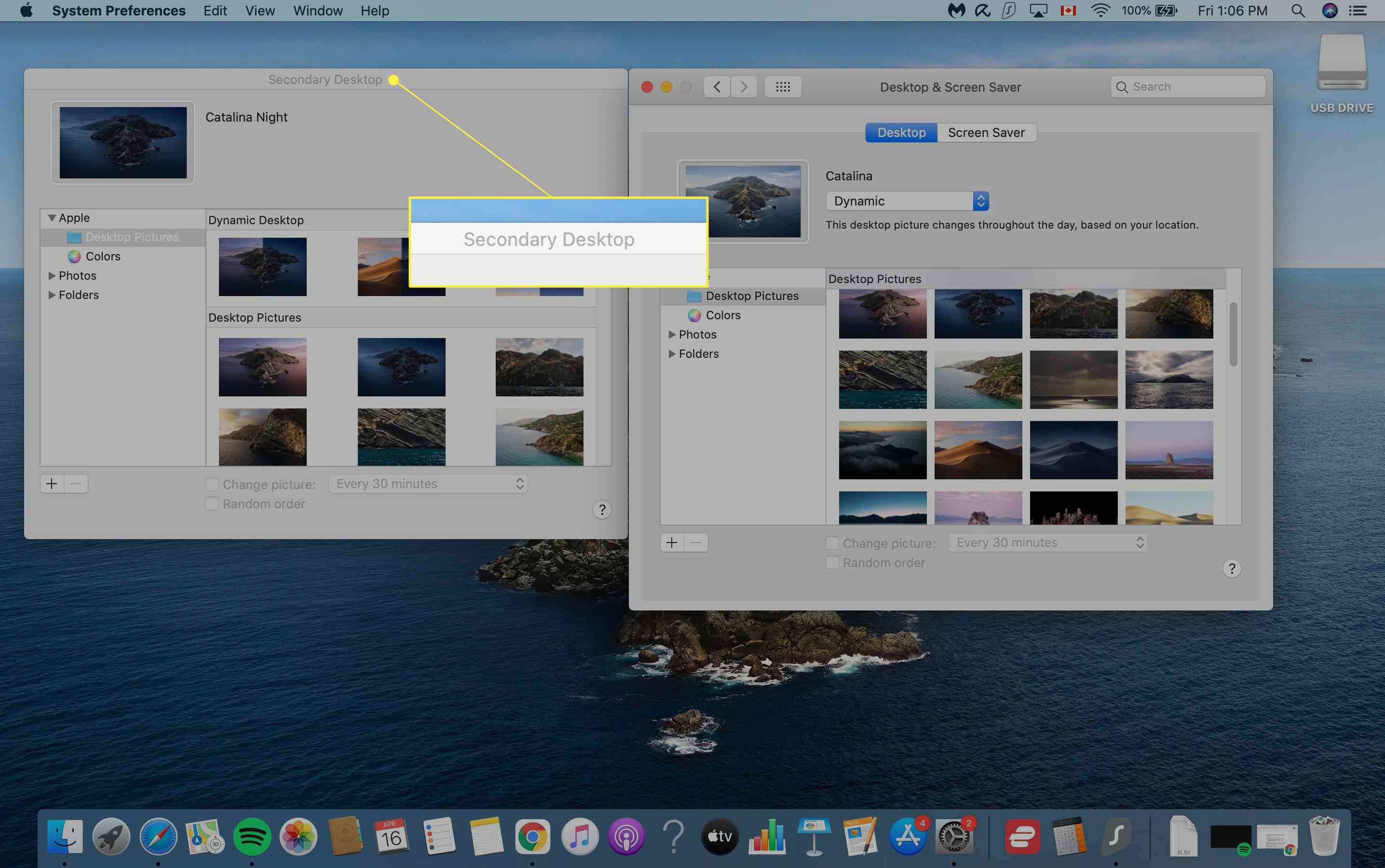 Fönster för val av Mac-bakgrundsbild med "Secondary Desktop" markerat