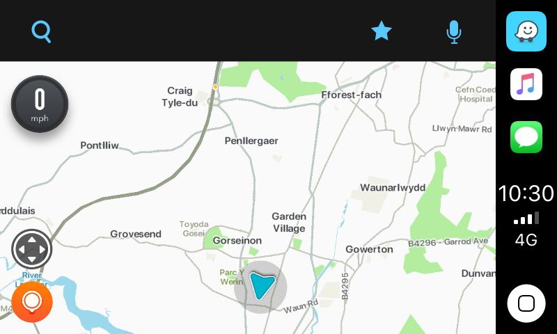 Waze-appen på Apple CarPlay som visar kartskärmen