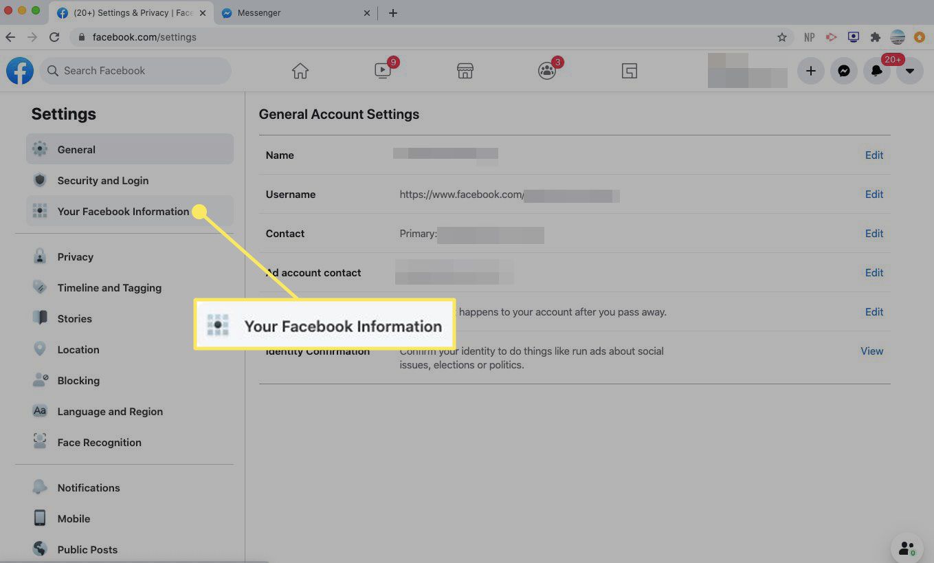 "Din Facebook-information" i Inställningar