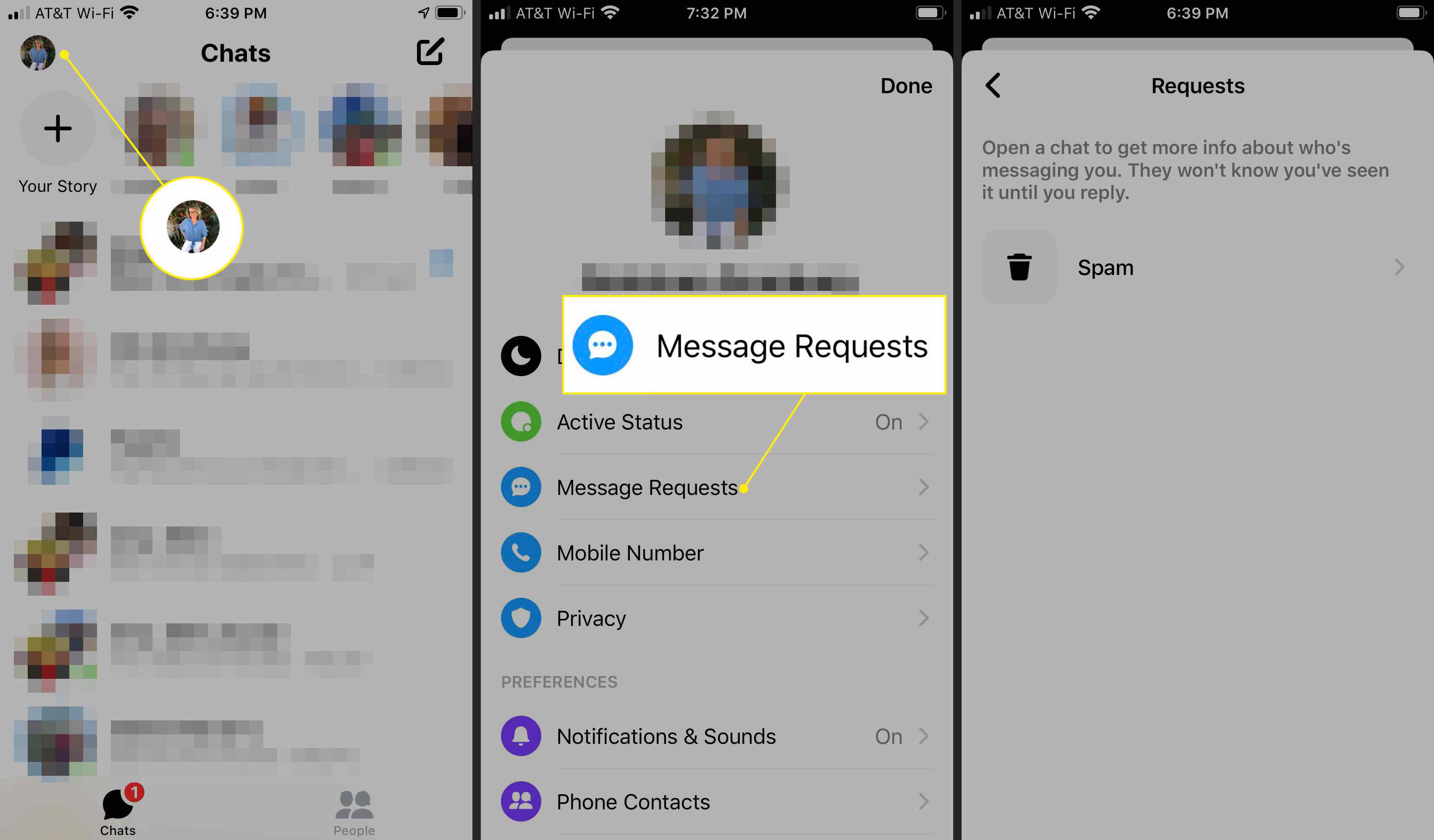 Hitta meddelandeförfrågningar i Messenger-appen
