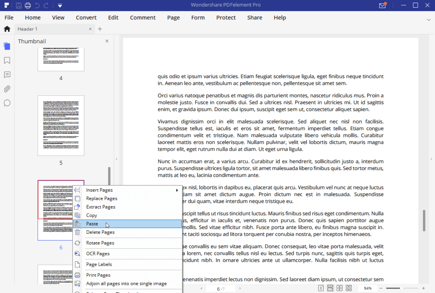 Skärmdump för att klistra in en sida i ett PDF-dokument