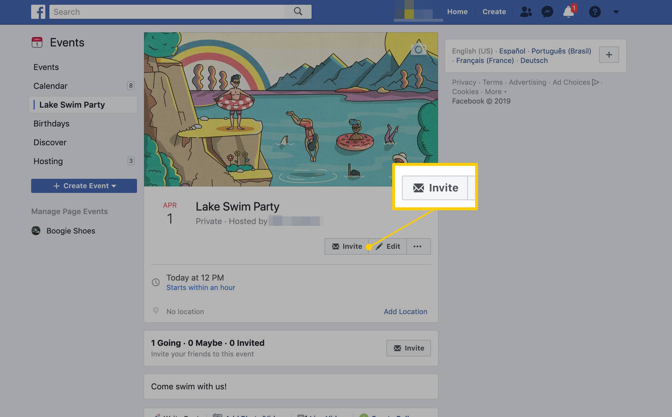 Bjud in-knappen för ett Facebook-evenemang