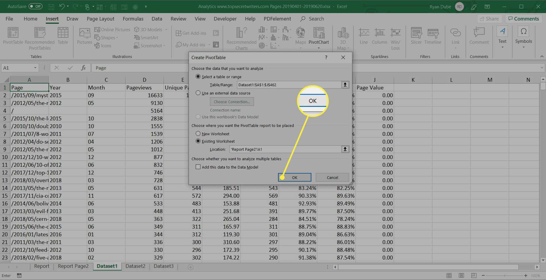 Skapa pivottabelldialog