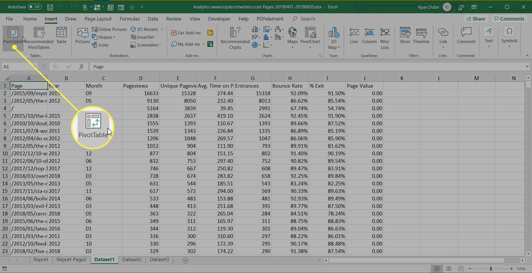 välja pivottabell i Excel