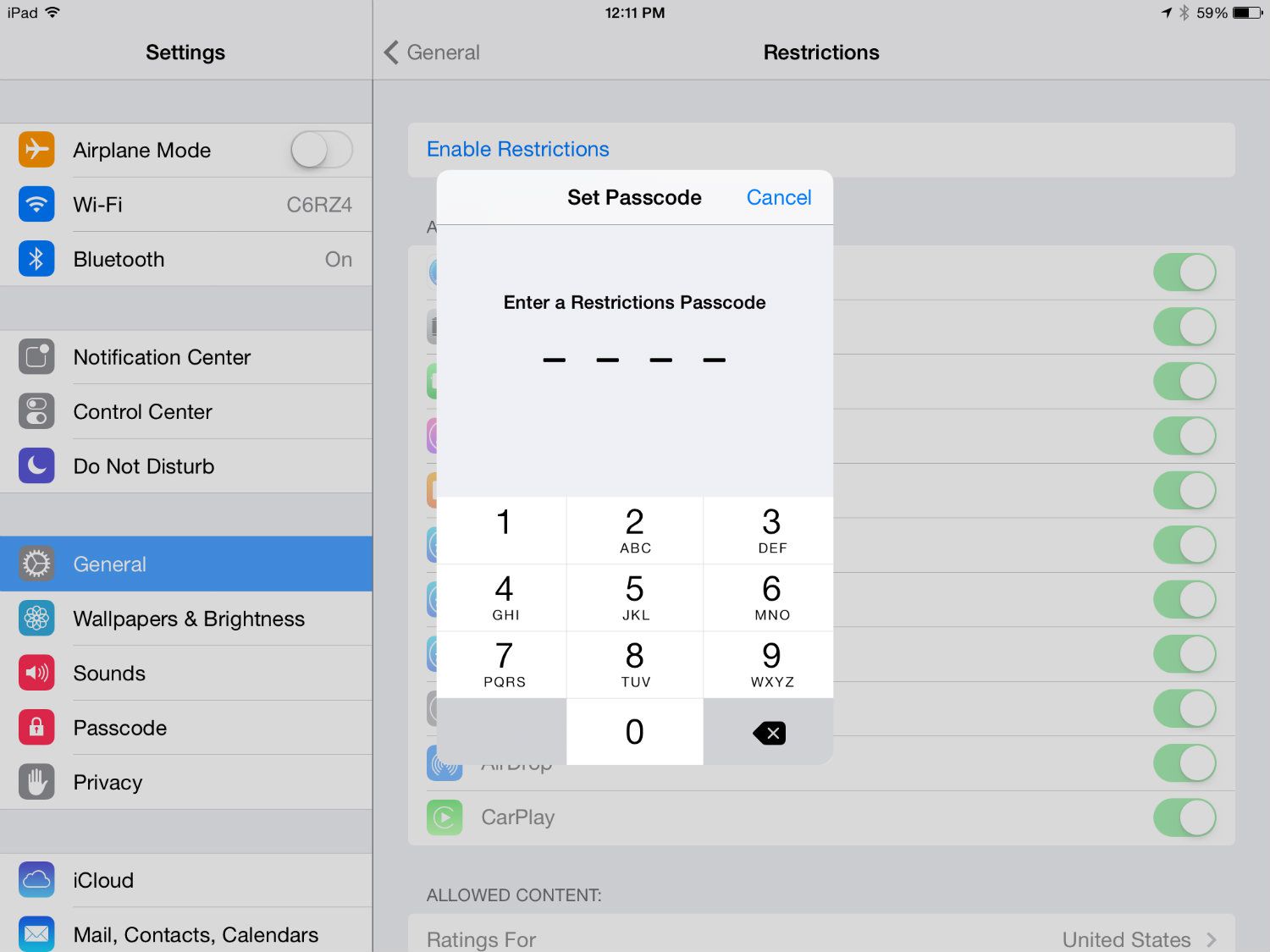 Skapa lösenord för iPad-föräldrabegränsningar