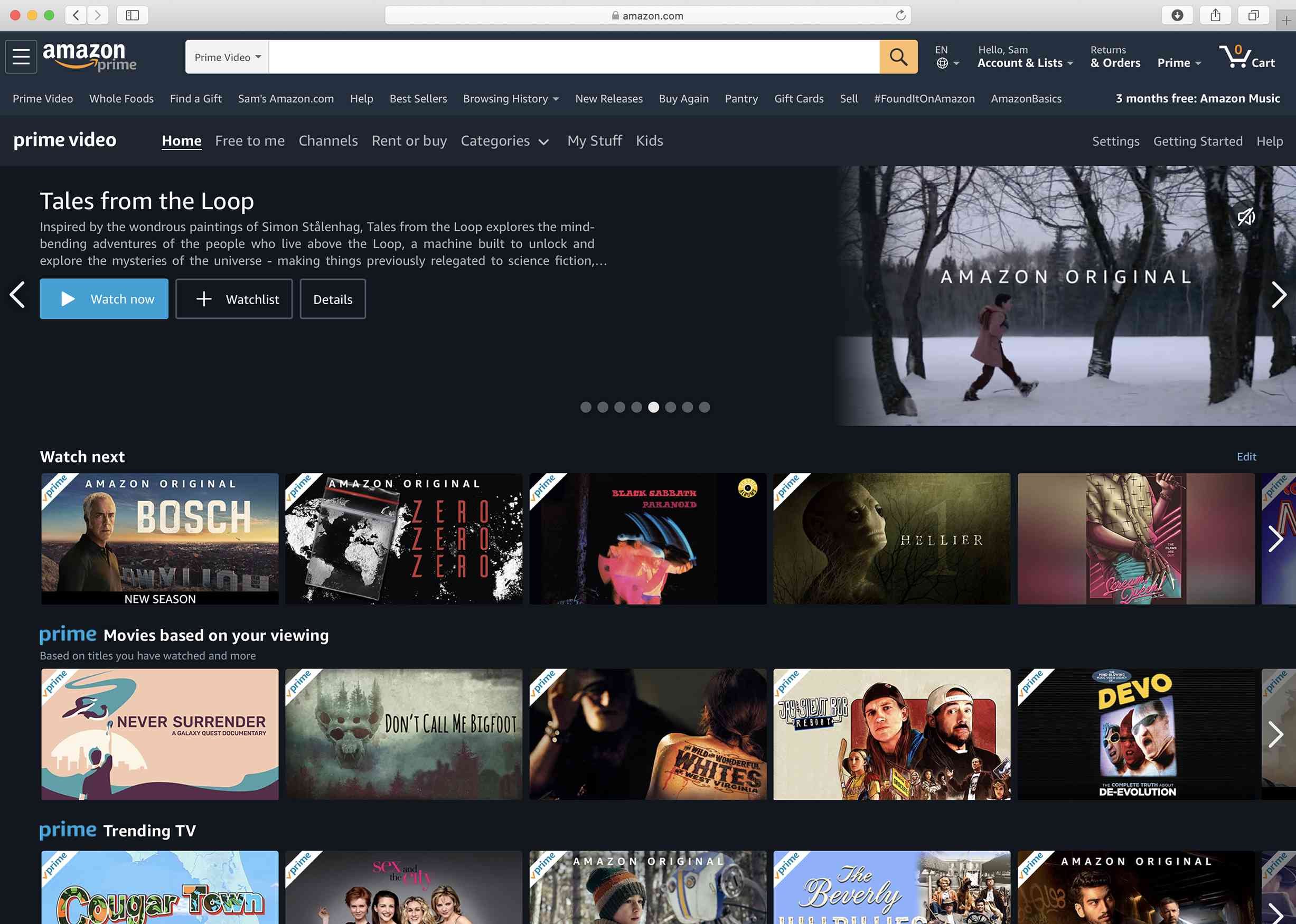 Amazon Prime Video-hemsida