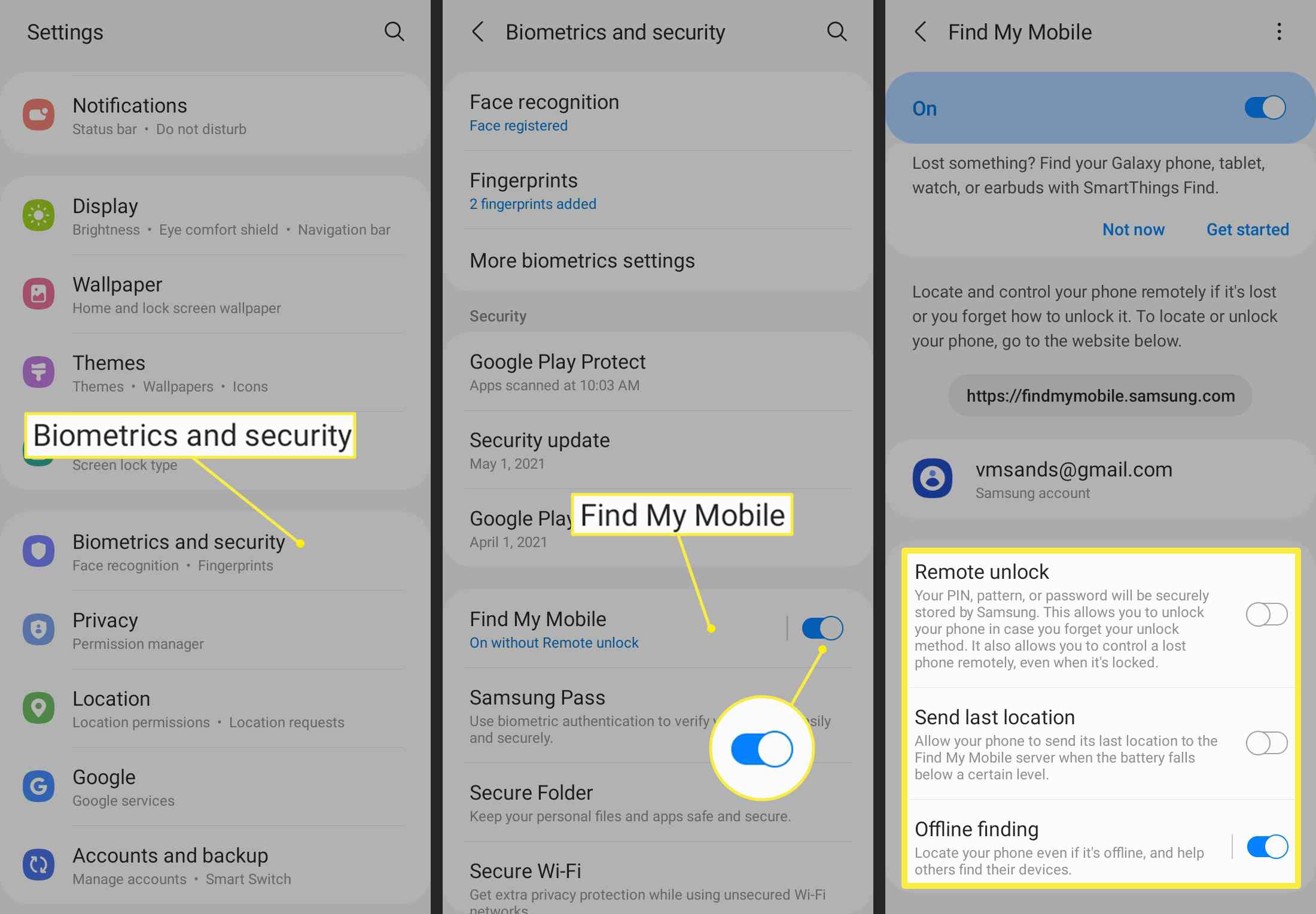 Samsung Biometrics och säkerhetsalternativ