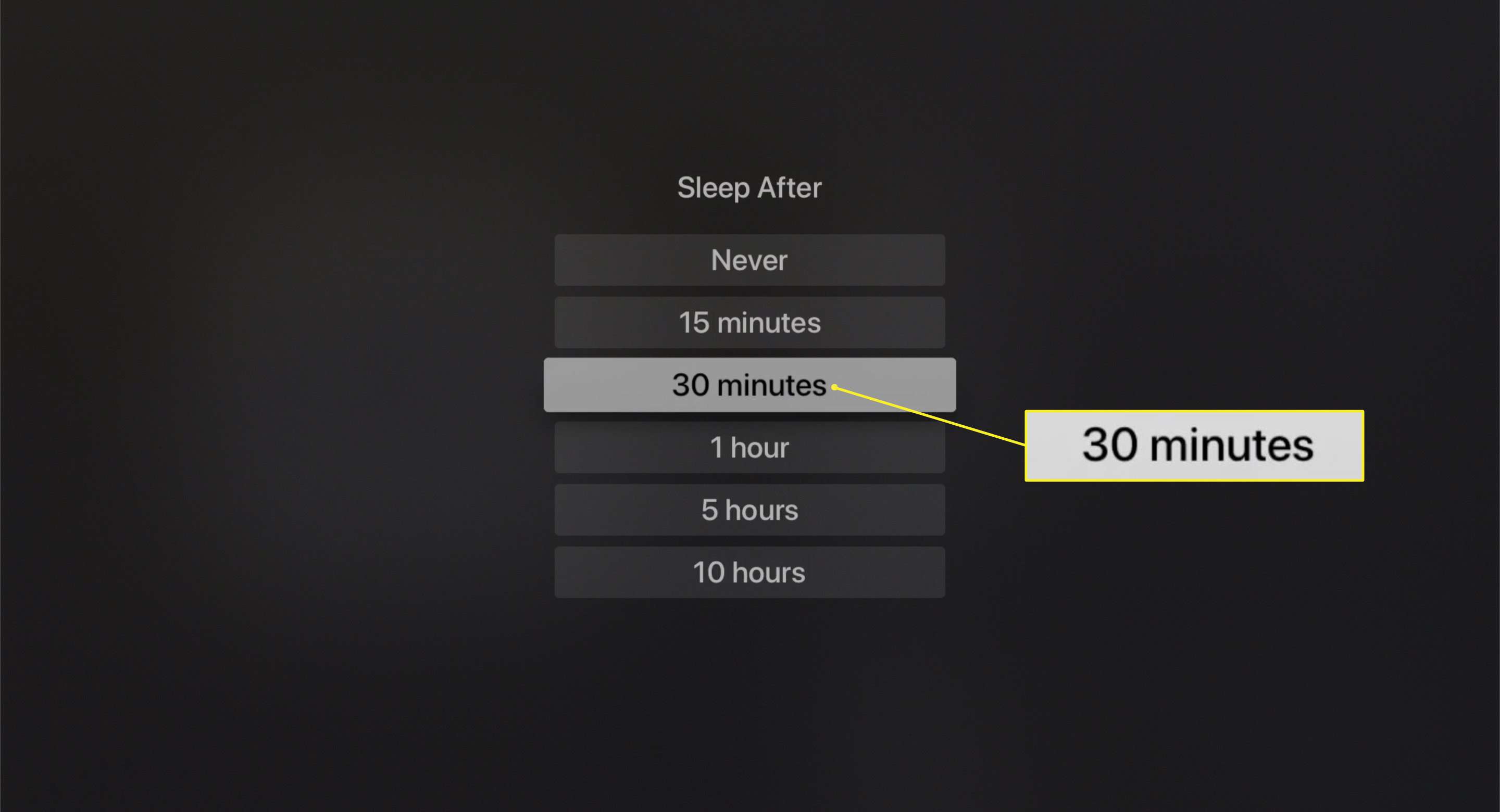 Sleep After-alternativ med 30 minuter markerade