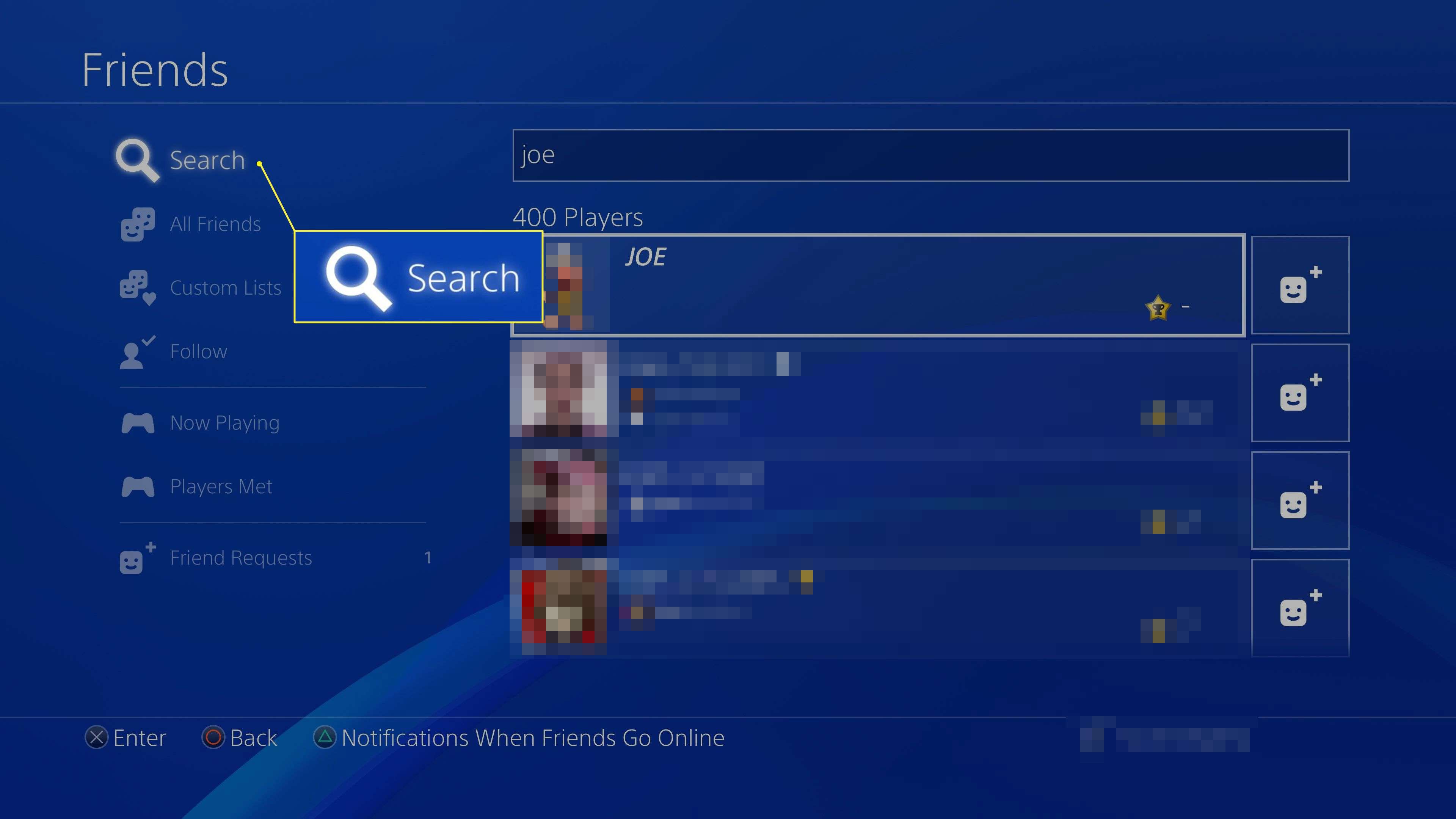 PS4 Friends-sökning
