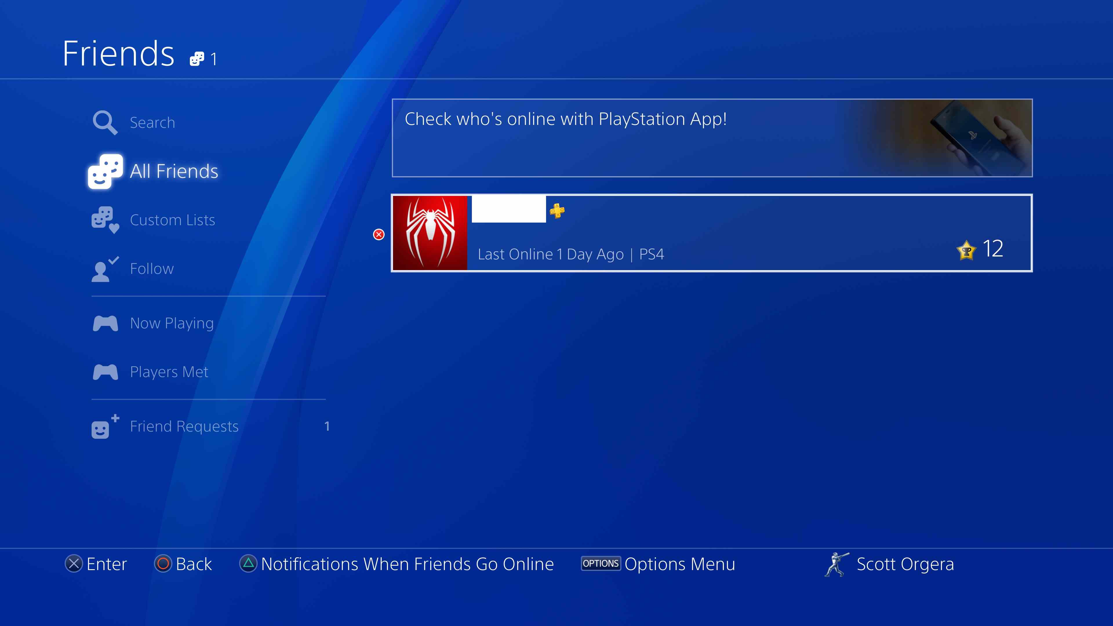 skärmdump av PS4 All Friends-gränssnittet