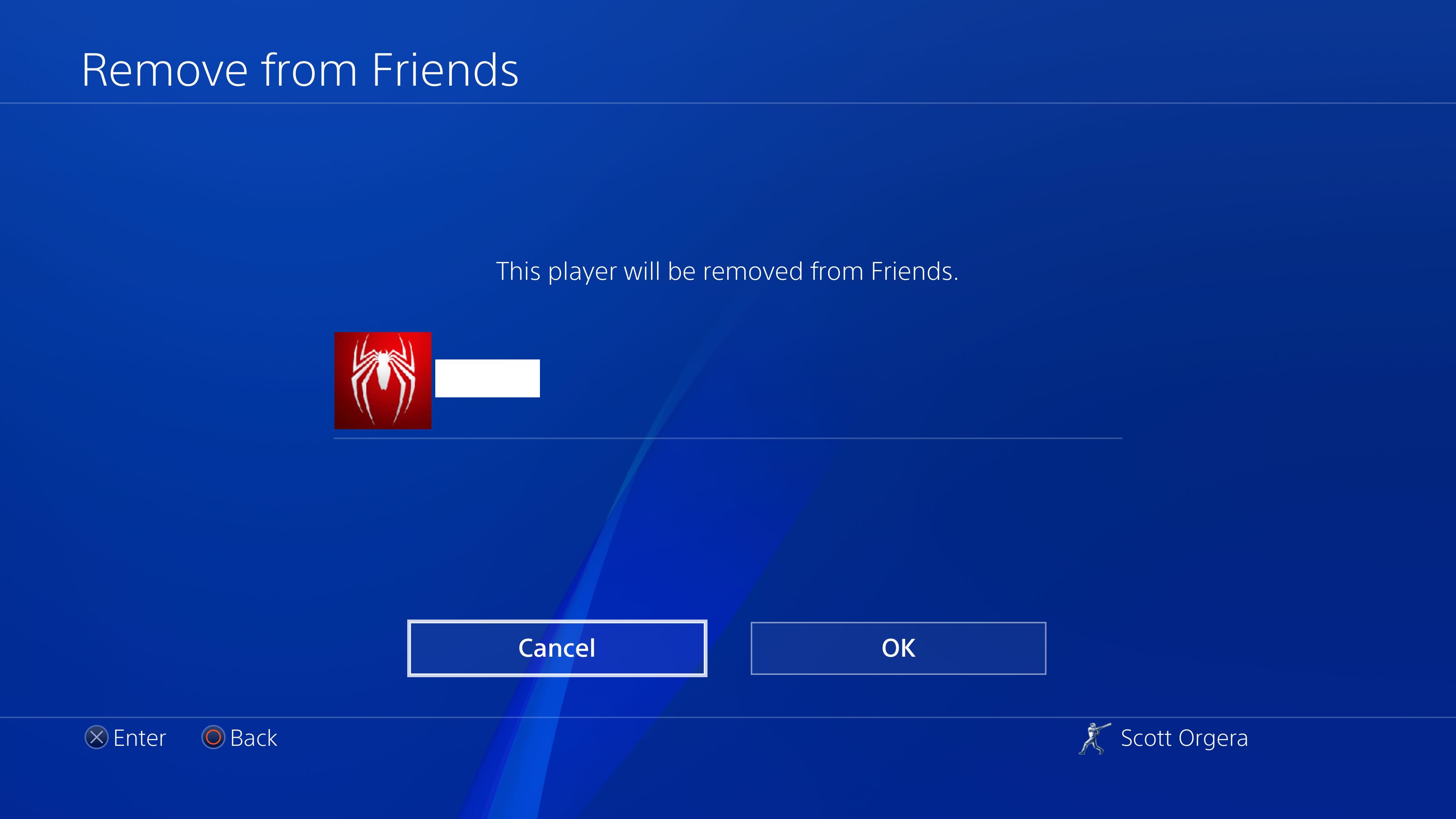 skärmdump av PS4 Ta bort från vänner-skärmen