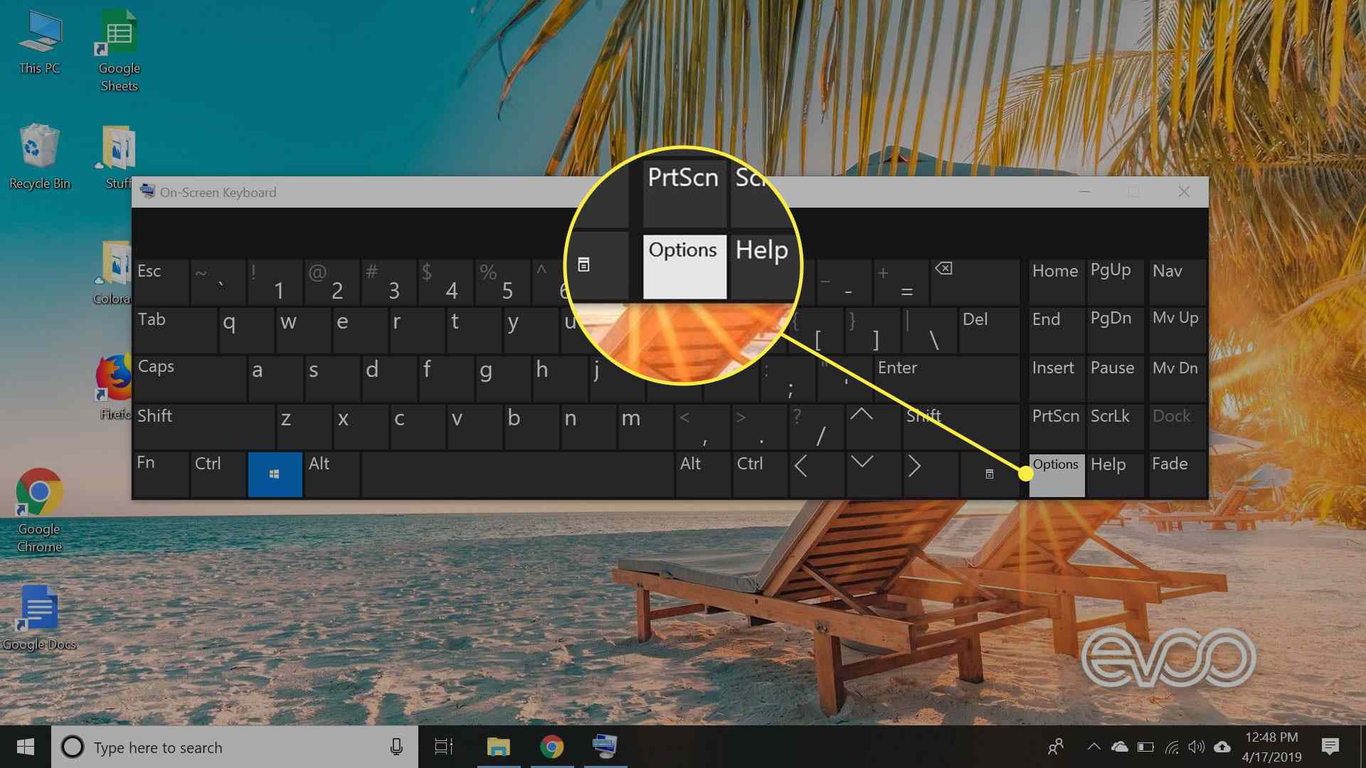 En skärmdump av Windows 10s skärmtangentbord med alternativtangenten markerad