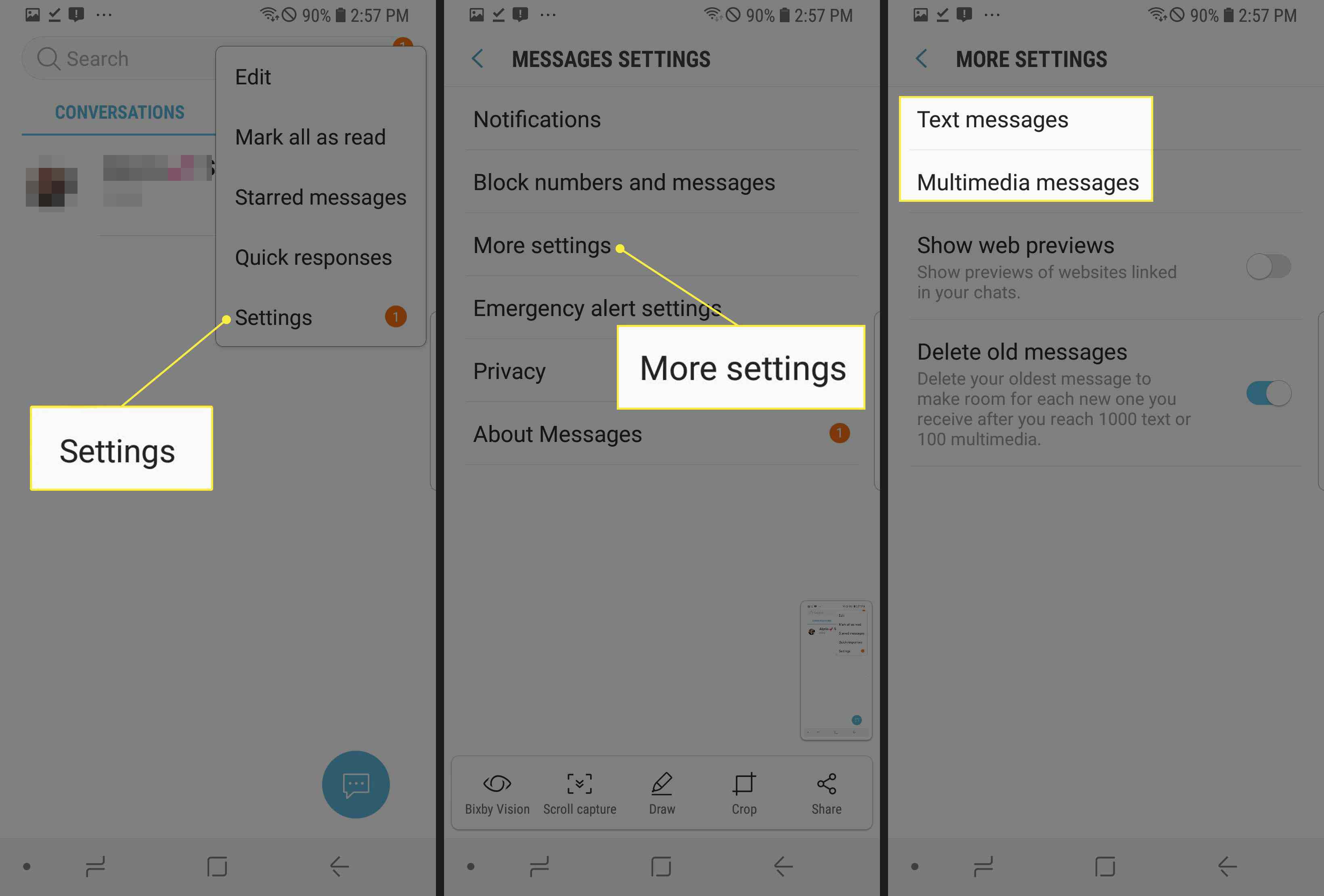 Inställningar för textmeddelanden på en Android-telefon