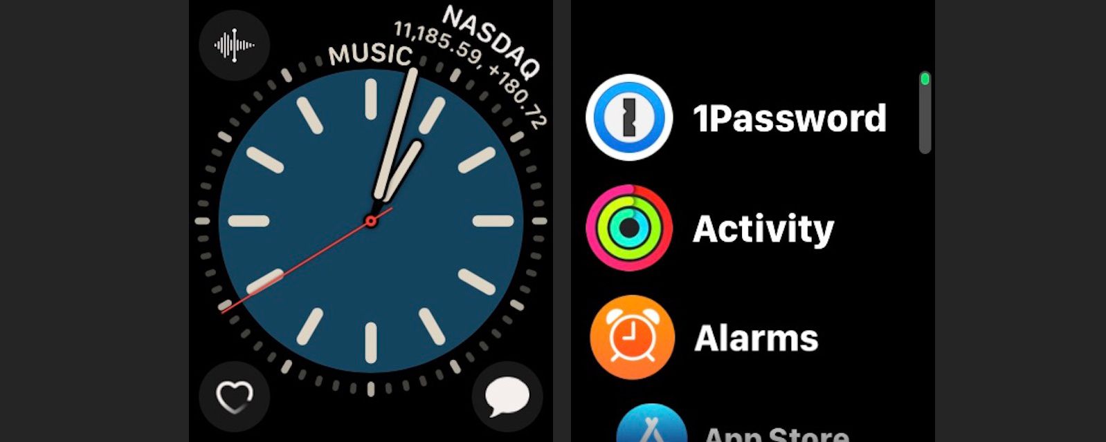 Tryck på sidoknappen på en Apple Watch och bläddra bland aktiva appar