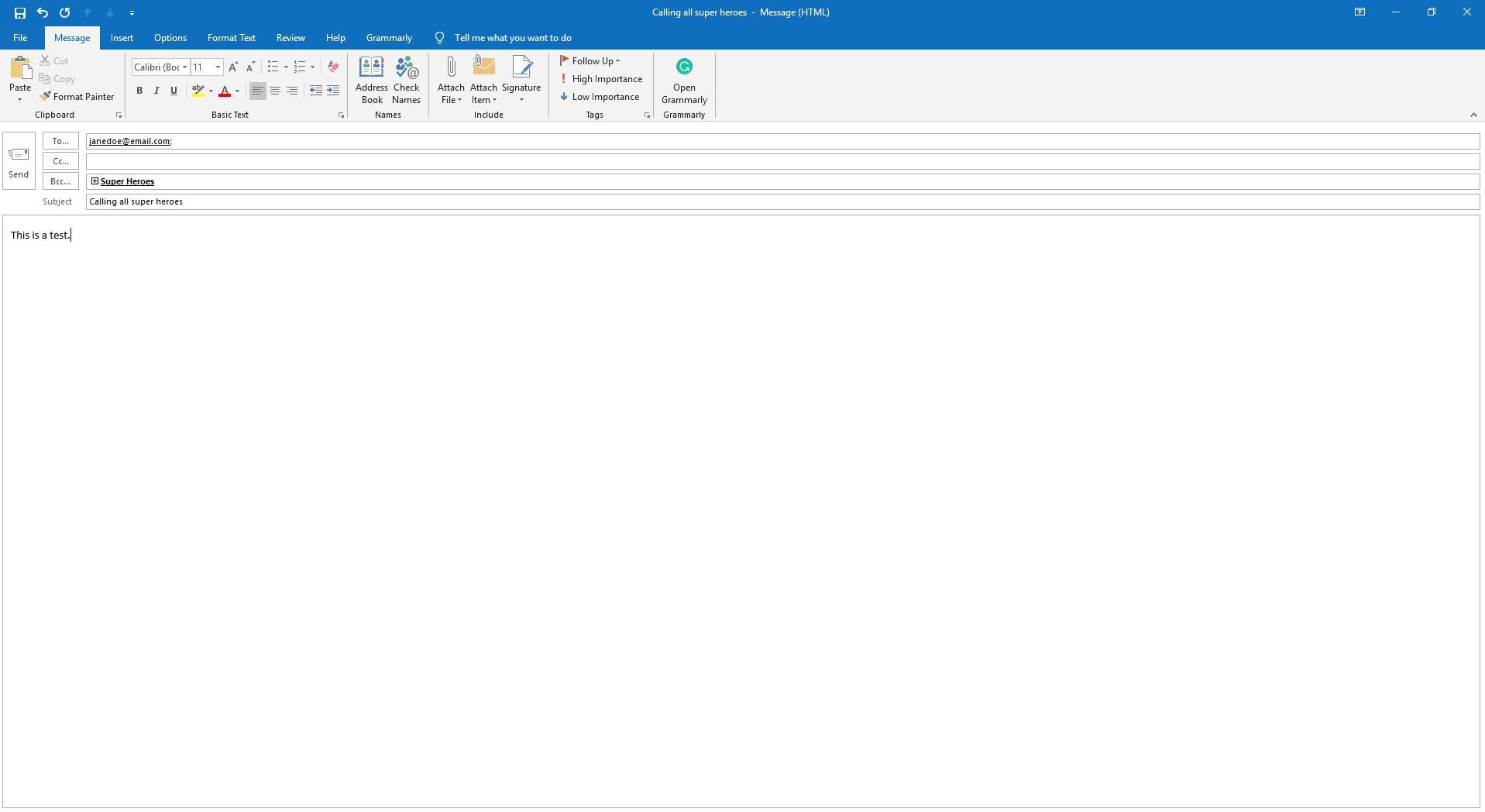 Ett adresserat e-postmeddelande i Outlook.