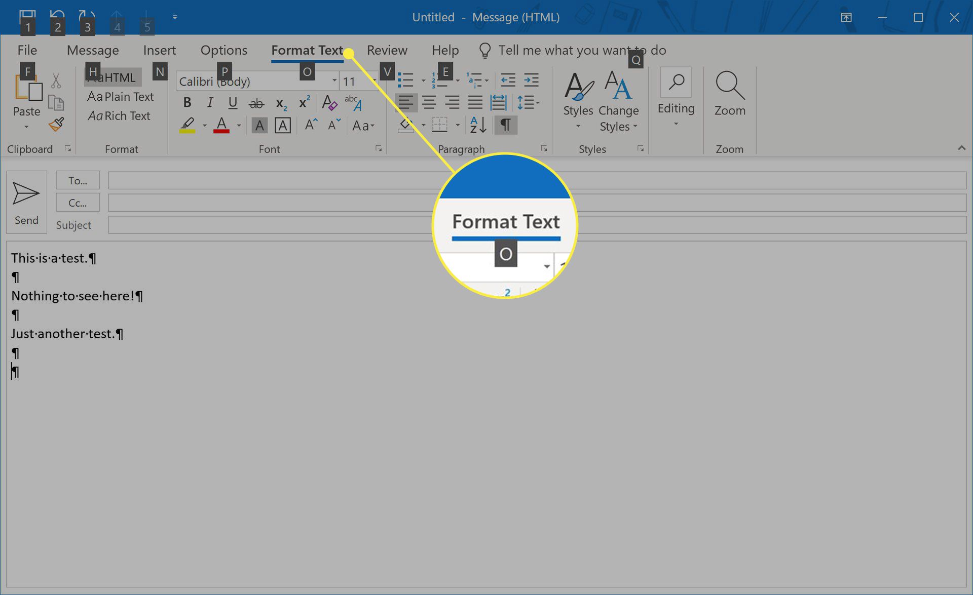 Rubriken Formatera text i Outlook