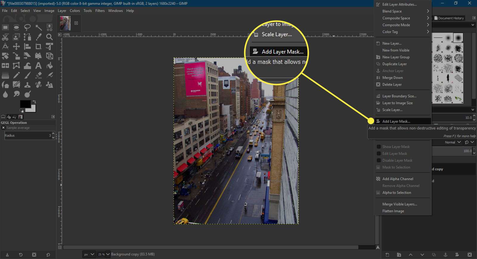 En skärmdump av GIMP: s Hue and Saturation-fönster med OK-knappen markerad