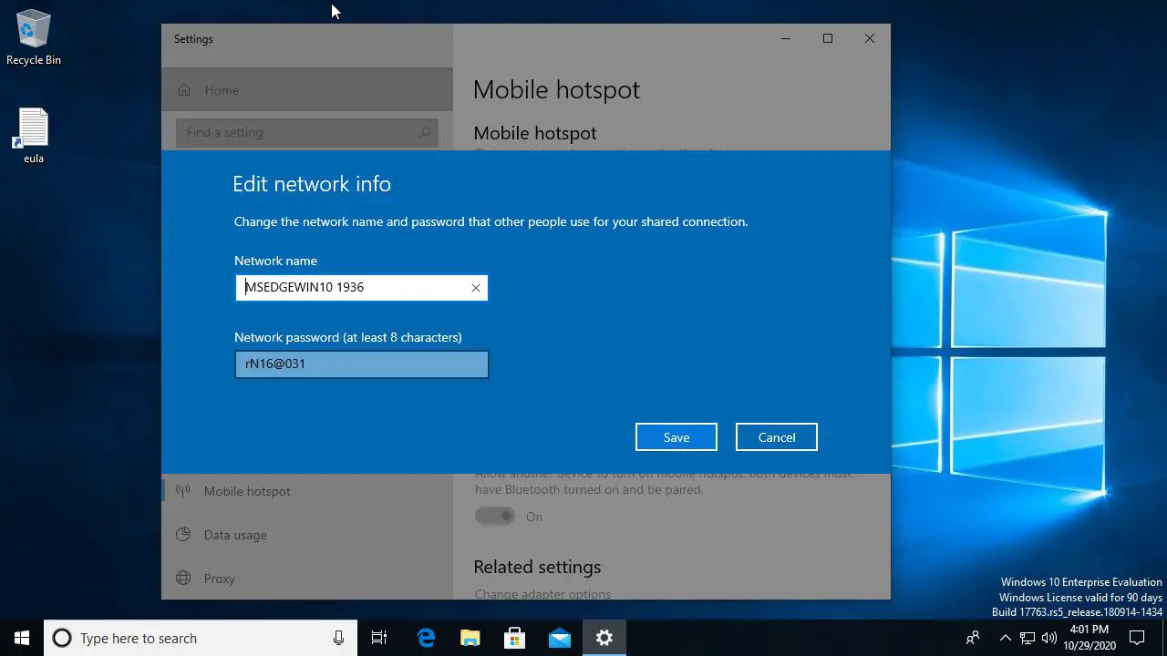 Windows 10 ställer in mobil hotspot