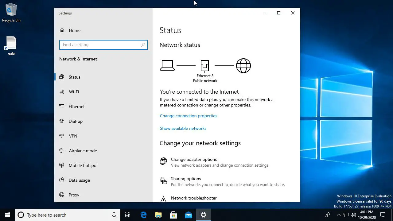 Windows 10-nätverksstatus