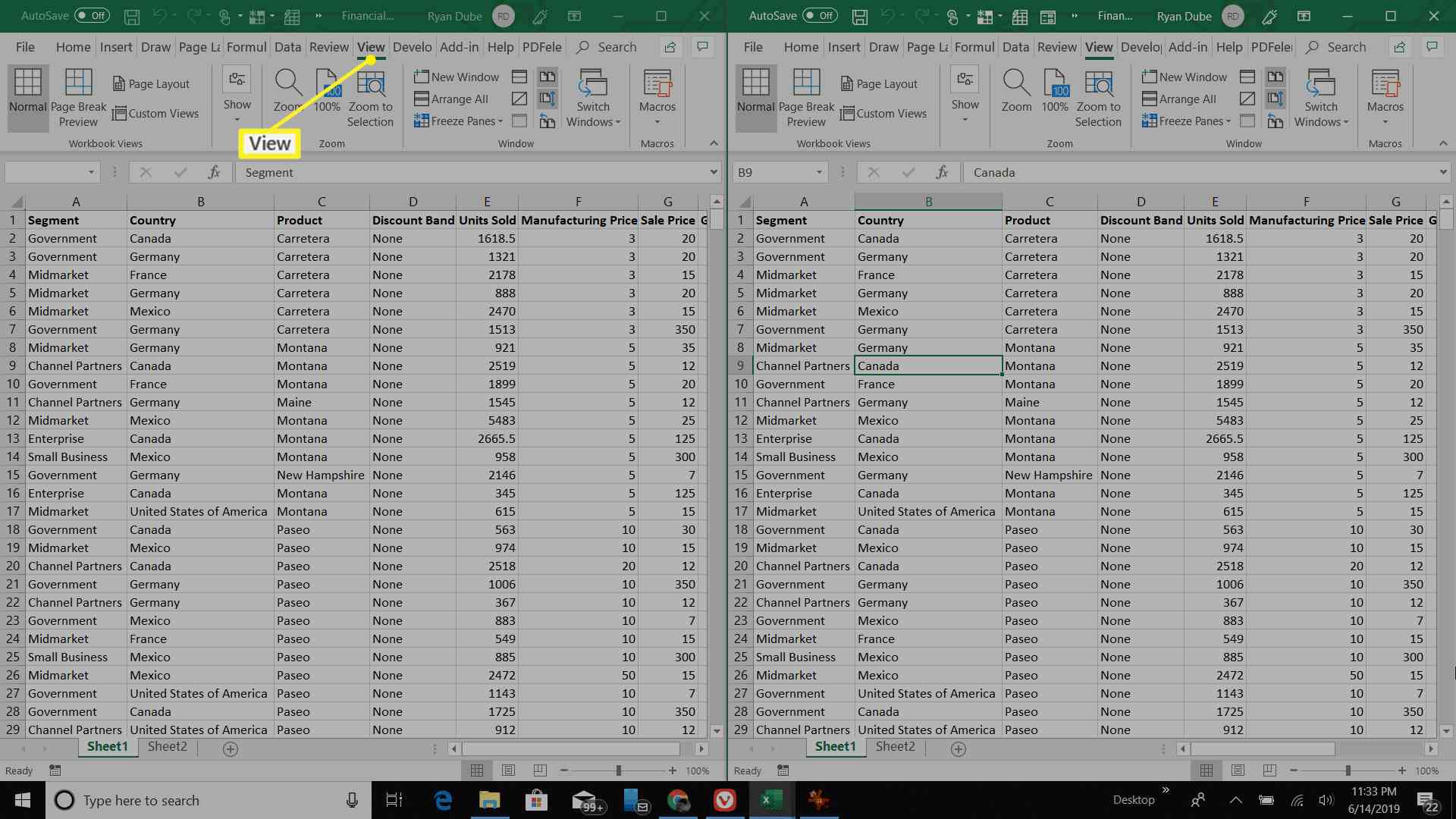 Excel-arbetsböcker sida vid sida