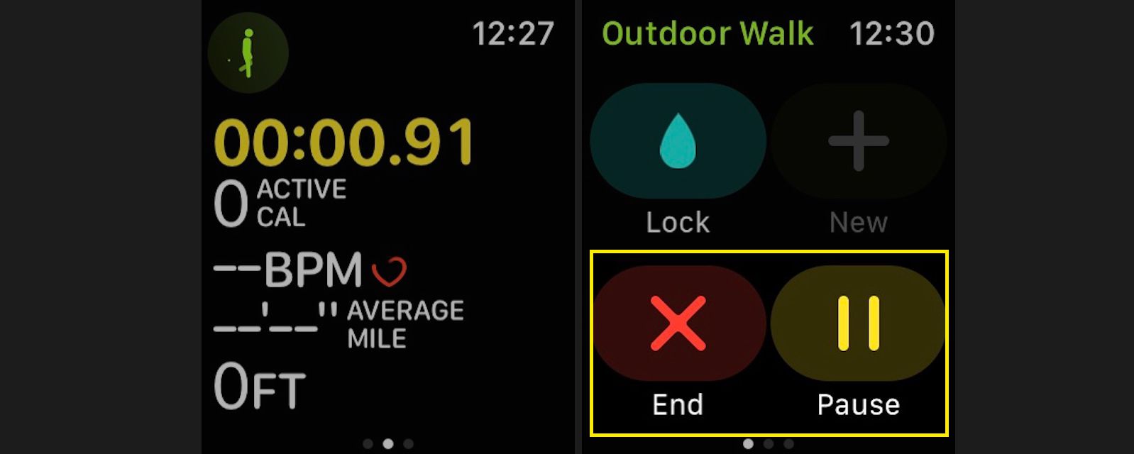 Avsluta eller pausa ett träningspass på din Apple Watch