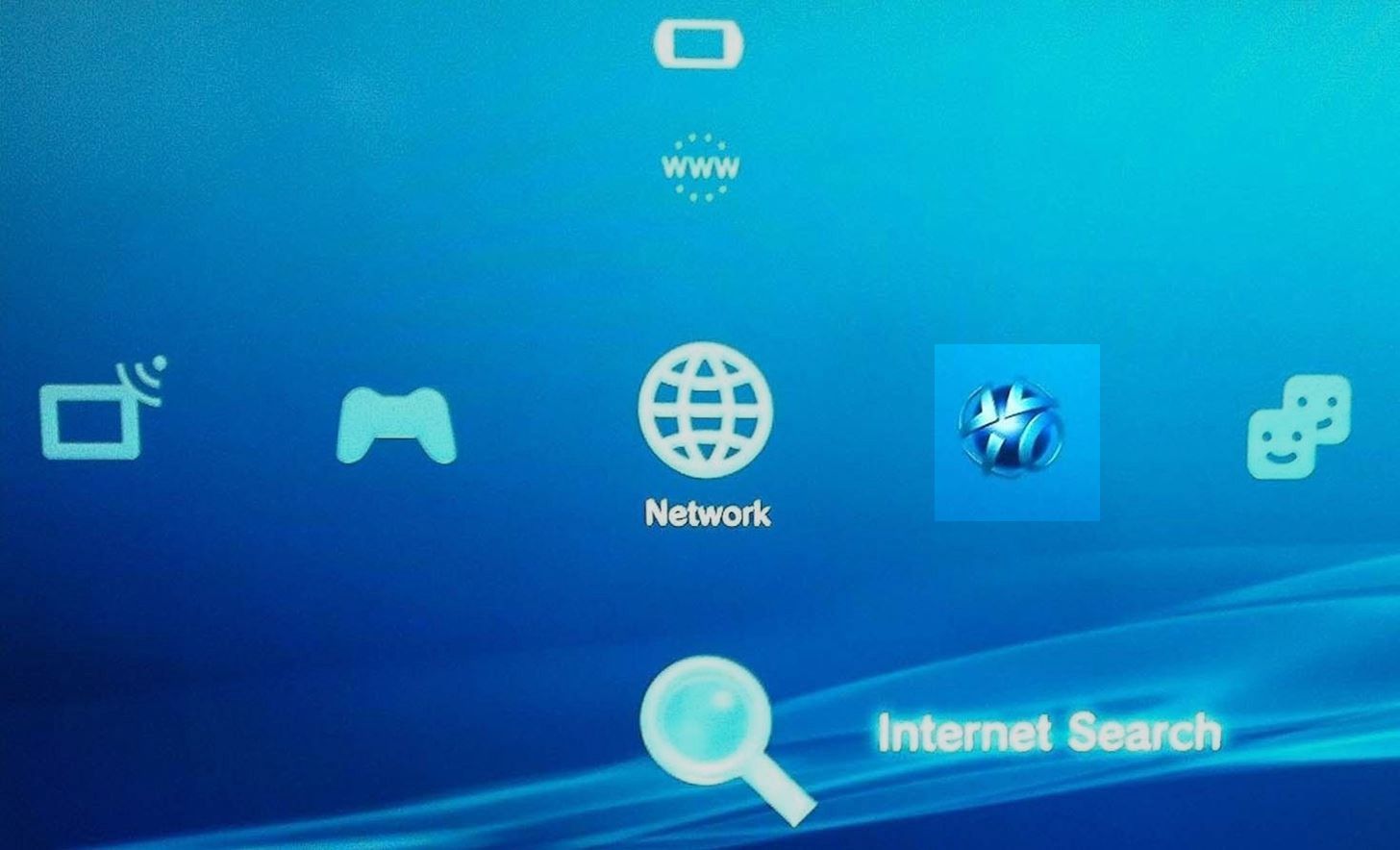PlayStation 3-huvudmenyn med ikonen PlayStation Network markerad