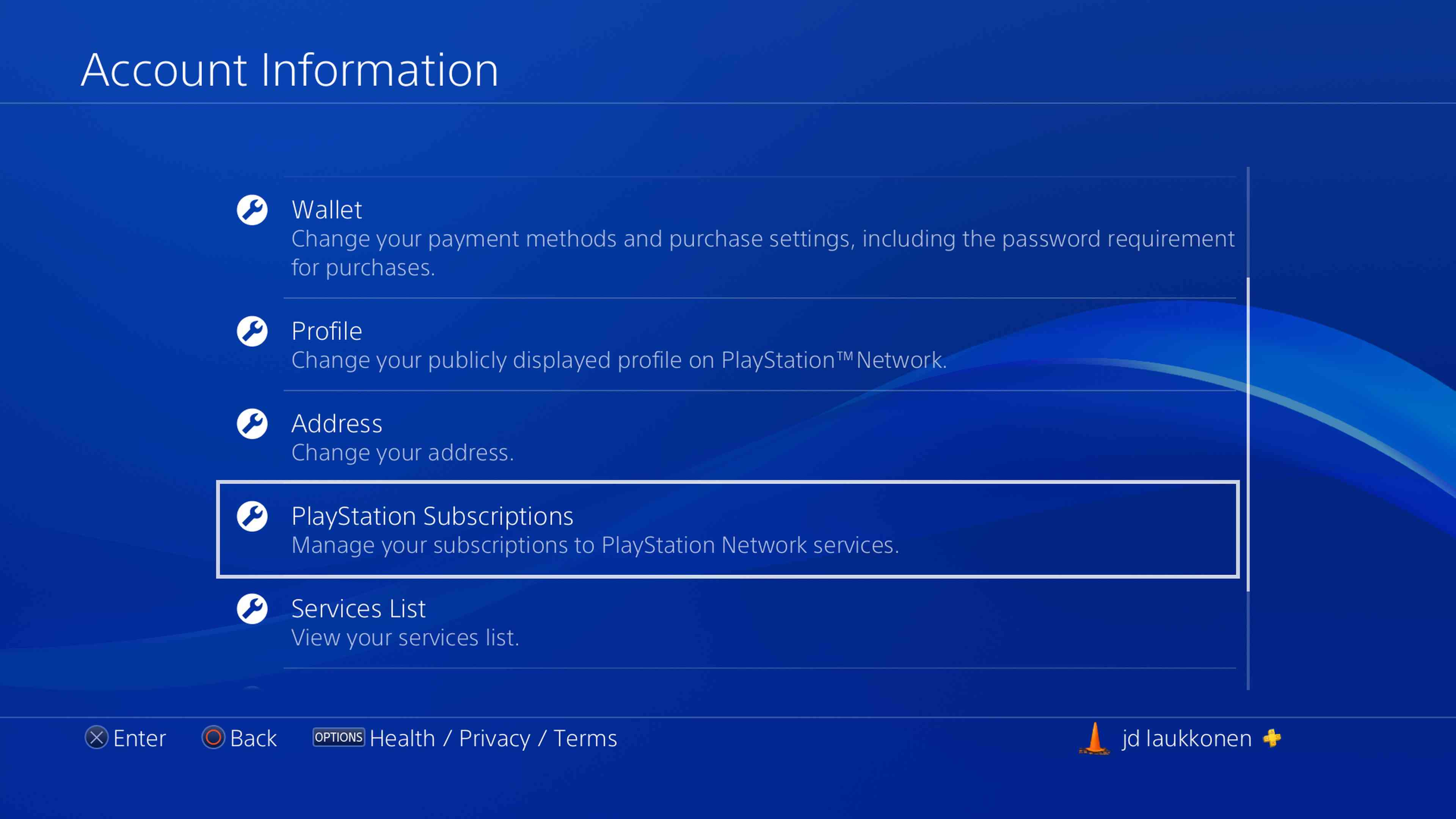 En skärmdump av PS4-kontoinformation.