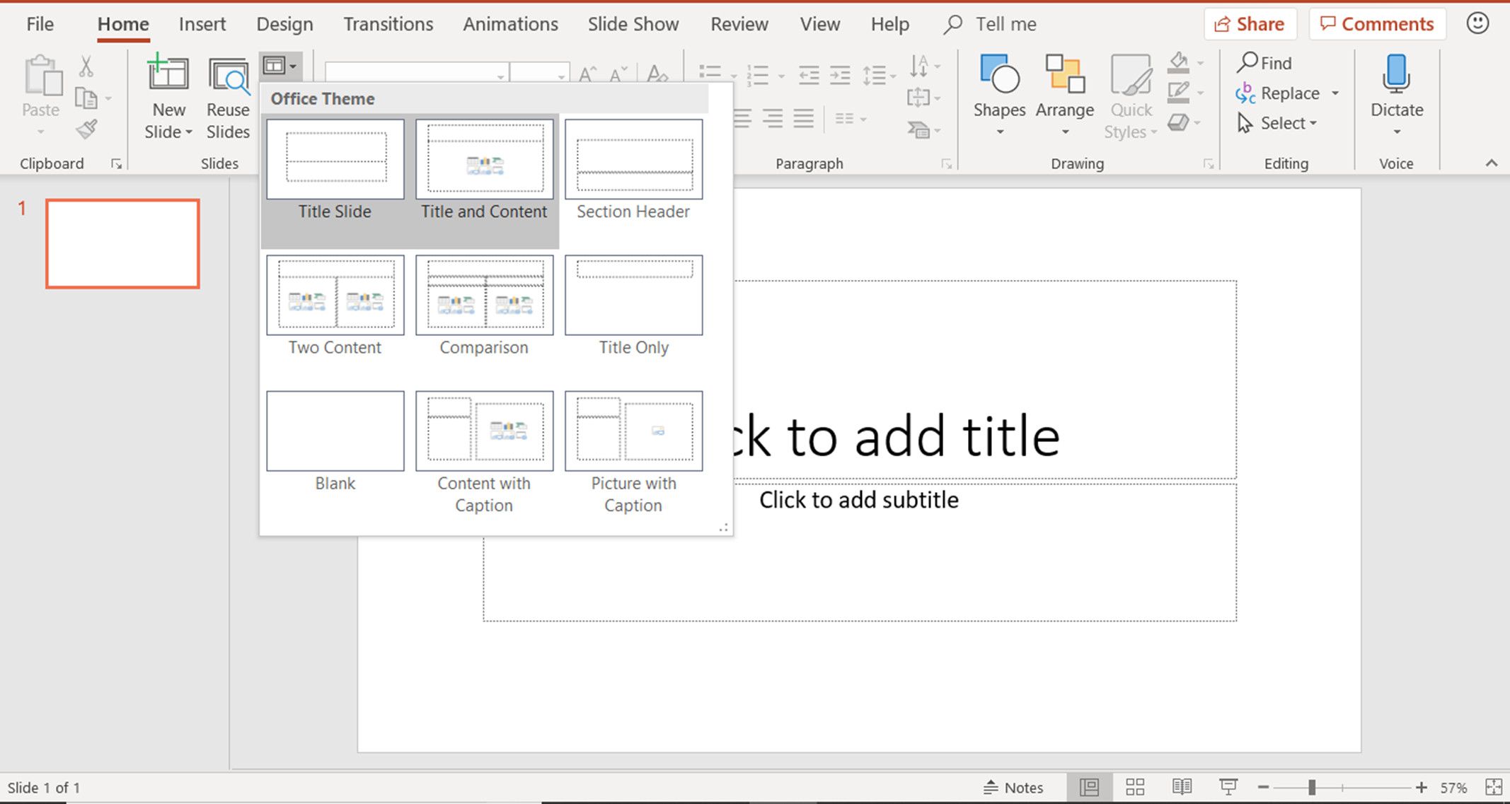 En skärmdump som visar hur du ändrar bildlayouten i PowerPoint