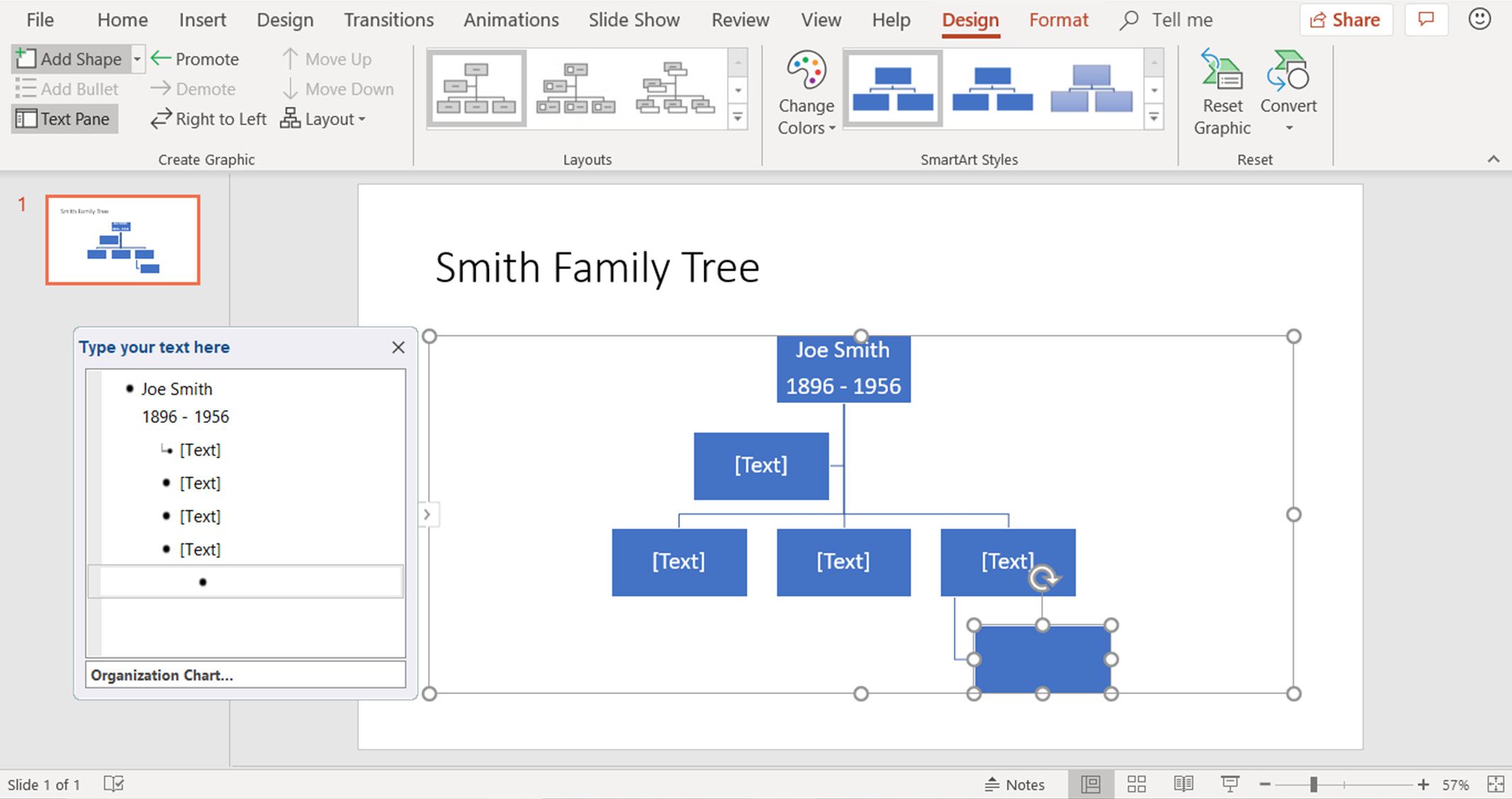 En skärmdump som visar hur man lägger till en ny form till en SmartArt-grafik i PowerPoint