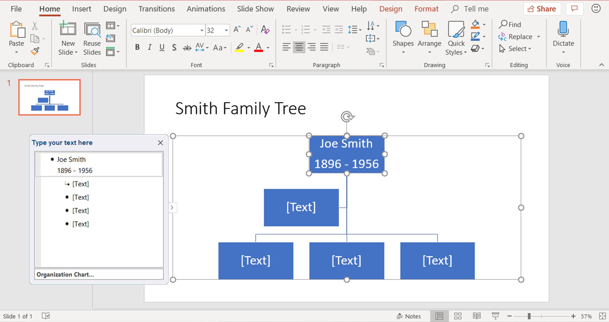 En skärmdump som visar hur du redigerar text i en form i PowerPoint