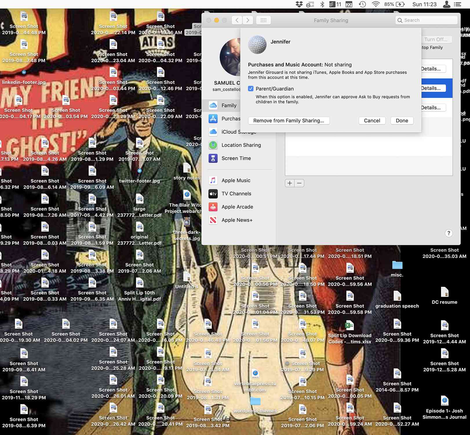 Skärmdump av Mac-alternativen för att ta bort från Familjedelning