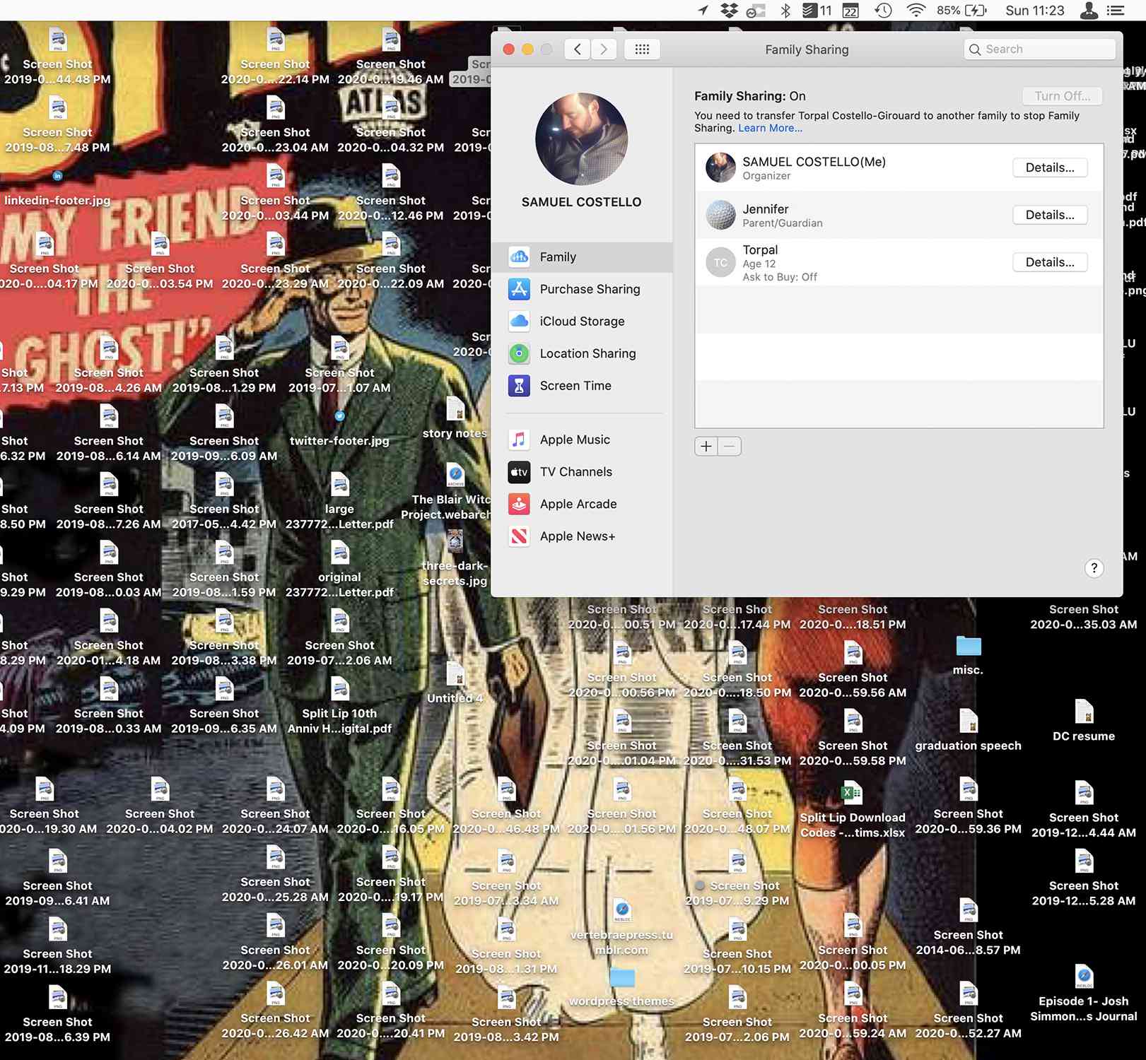 Skärmdump av inställningsfönstret för Mac Family Sharing