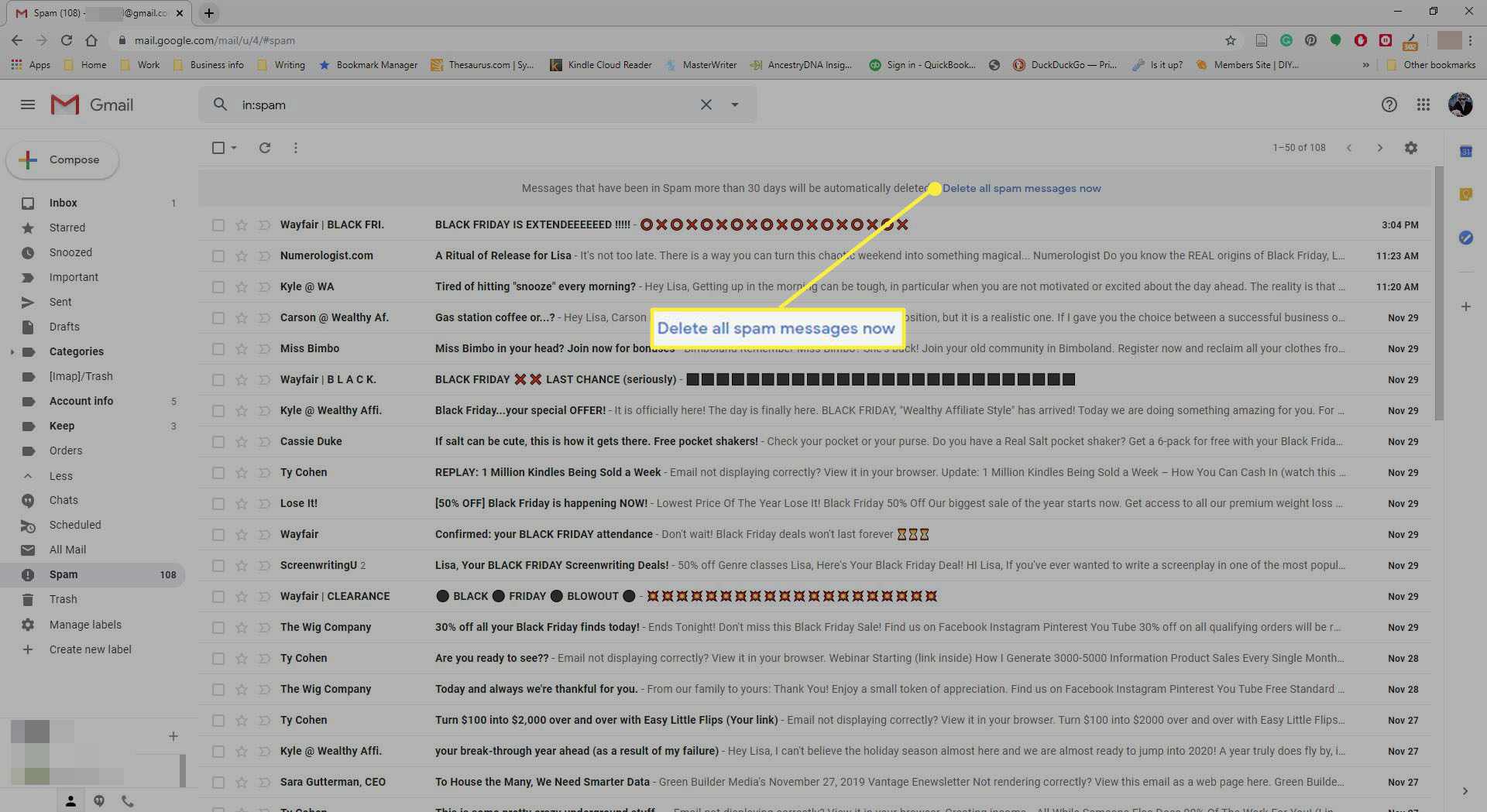 Väljer att ta bort all skräppost i Gmail.