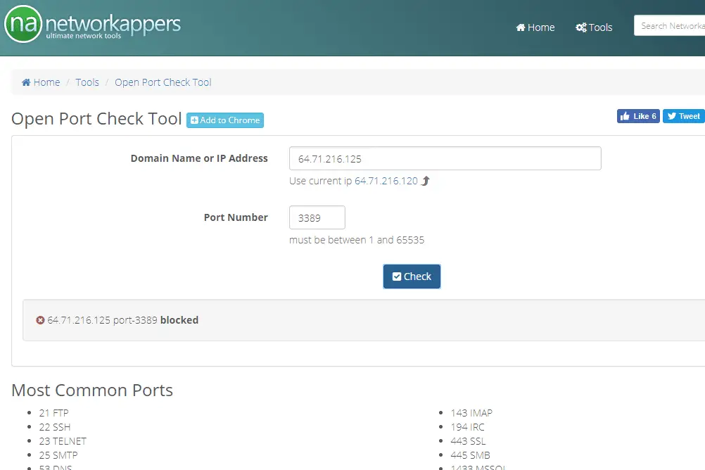 NetworkAppers öppnar portkontrollverktyg