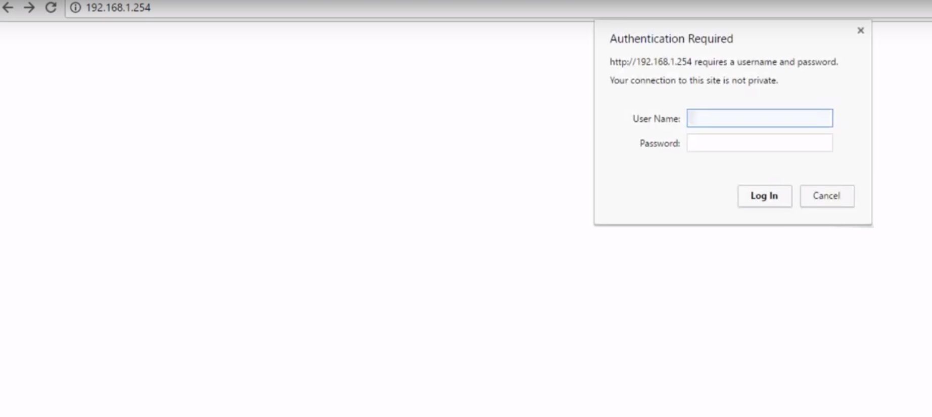 Skärmdump av routerinloggning