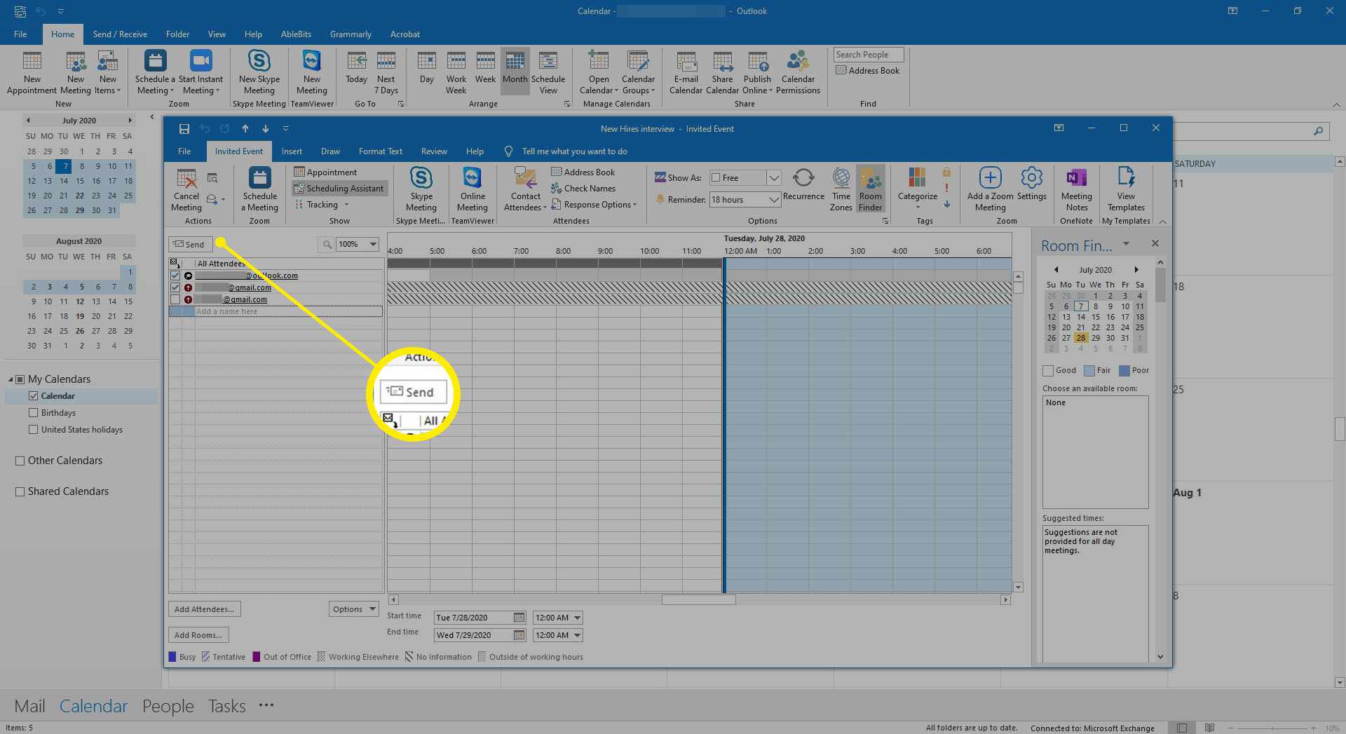 Outlook Scheduling Assistant visar en borttagen deltagare.