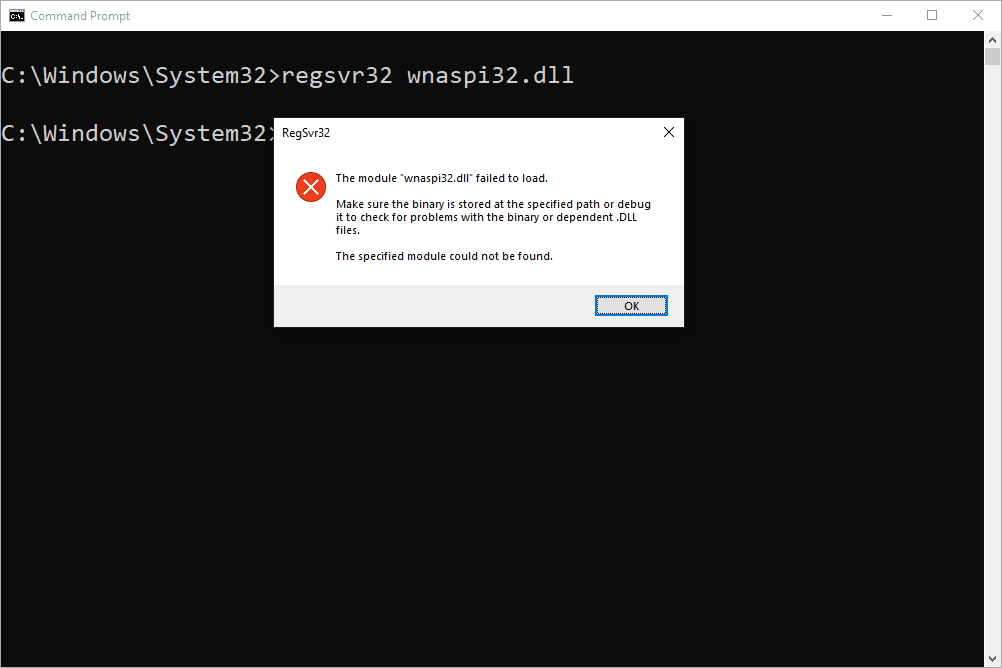 regsvr32-modulen kunde inte läsa in fel i Windows 10