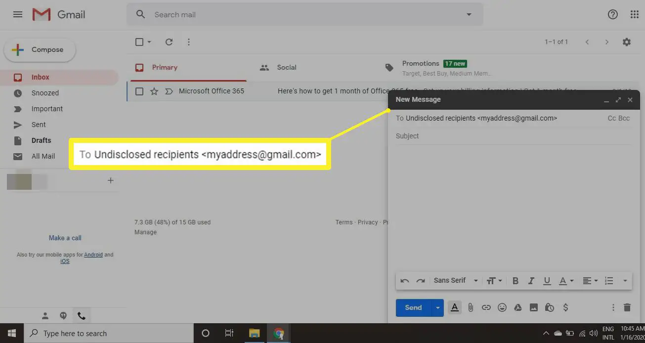 Till icke avslöjade mottagare i Gmail