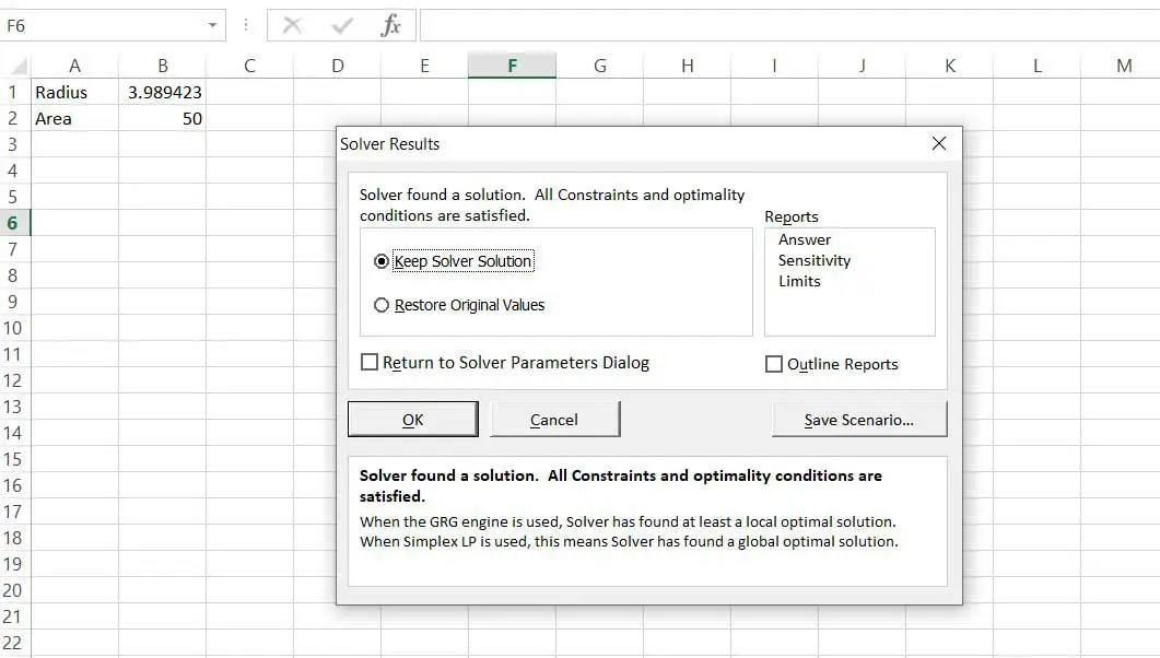 Excel Solver-resultat