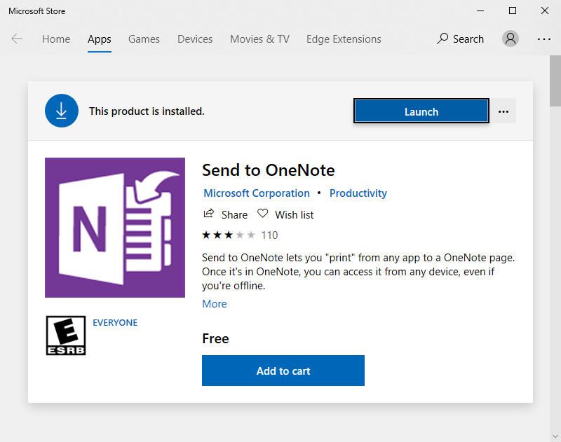 skärmdump av Microsoft Store-gränssnittet