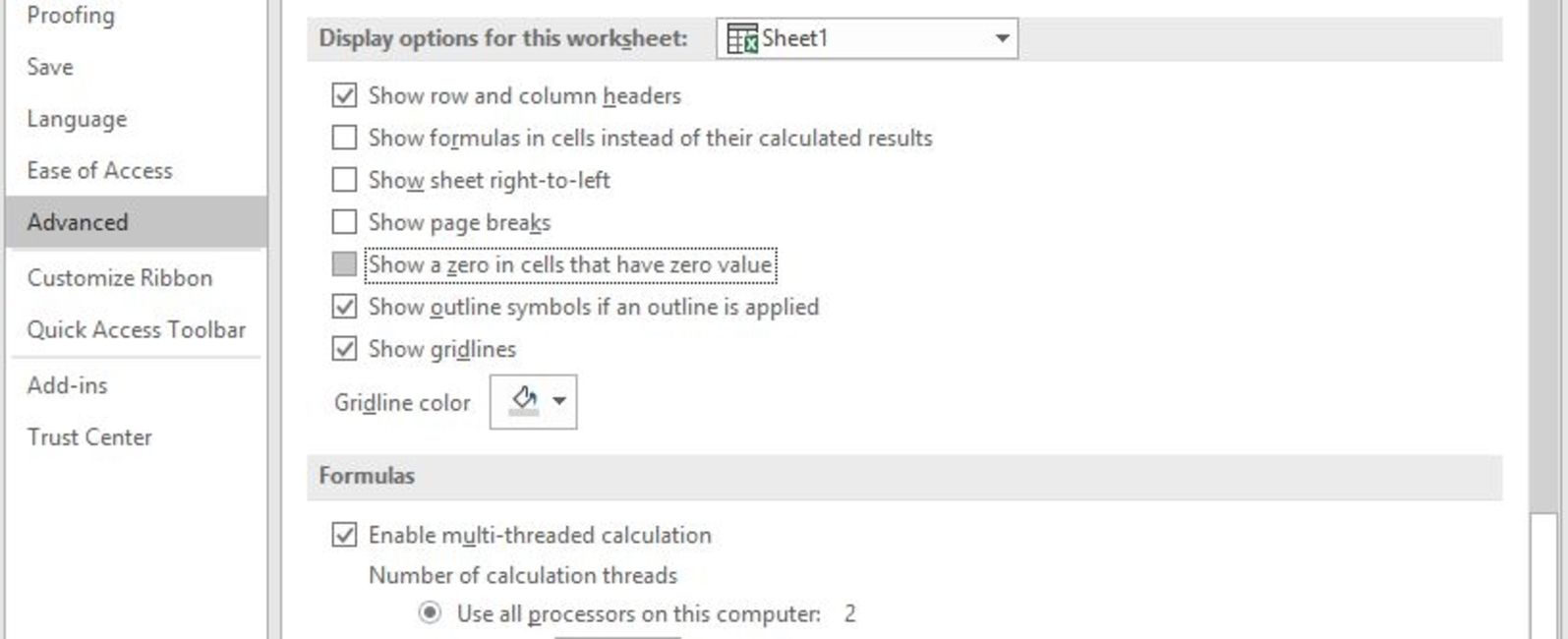 Dölj nollor i Excel