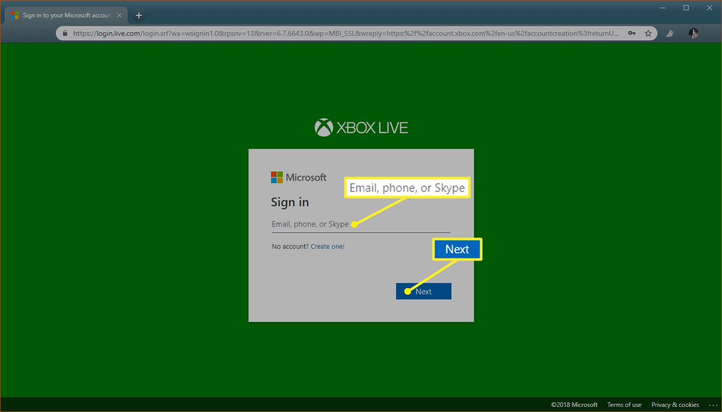 Inloggningsskärm för Xbox.com