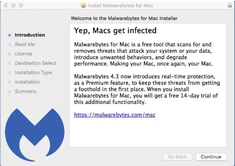 Skärmdump av installationen av Malwarebytes