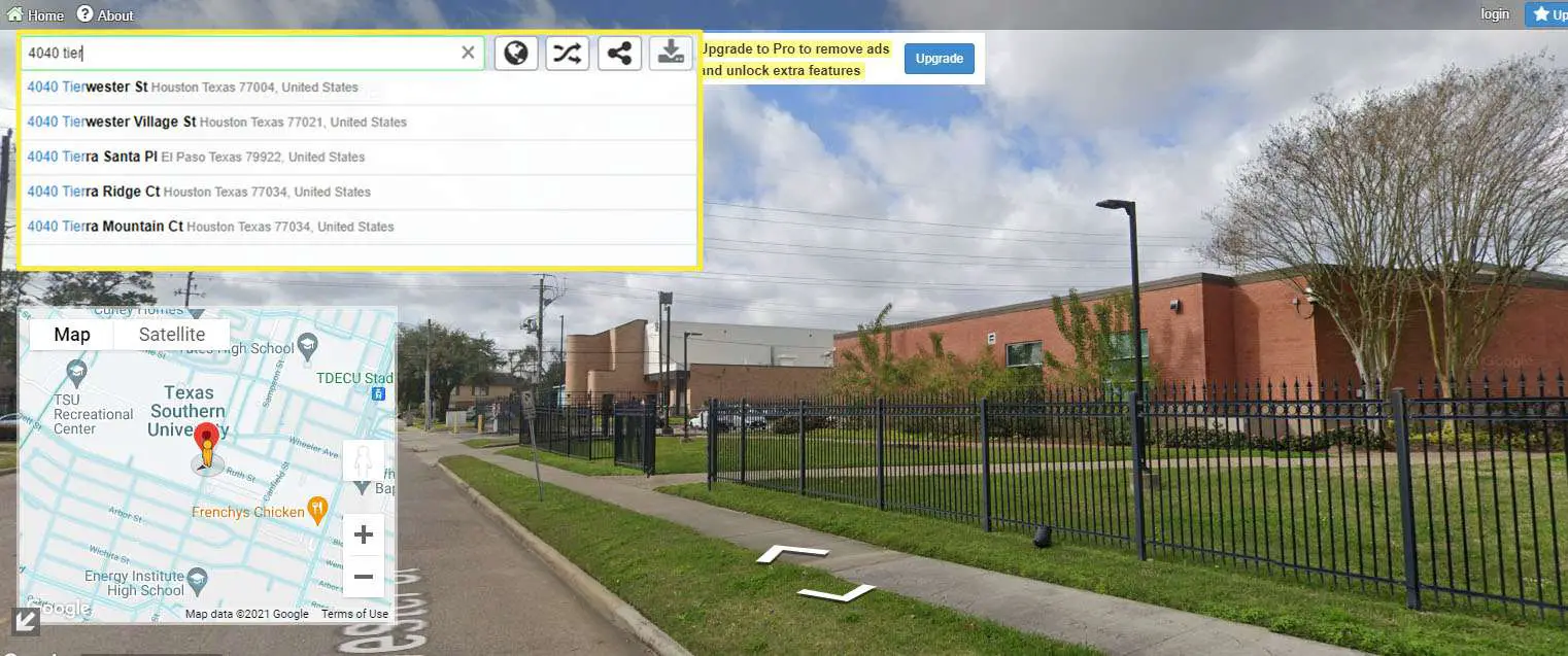 Direkt Streetview i Chrome-webbläsaren som visar rullgardinsadressen autoslutförande.