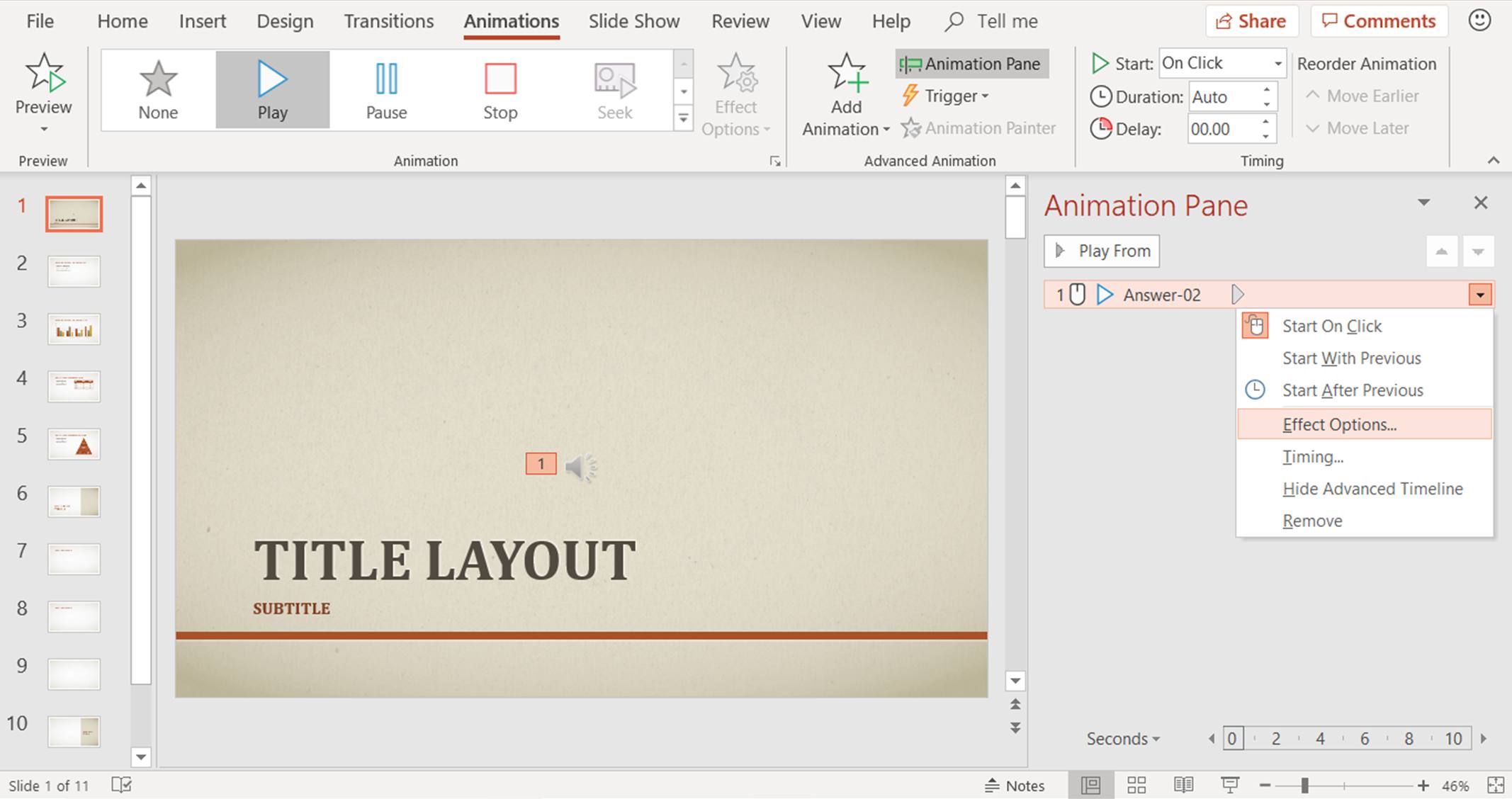 Skärmdump som visar hur man lägger till en effekt i en PowerPoint-musikanimation
