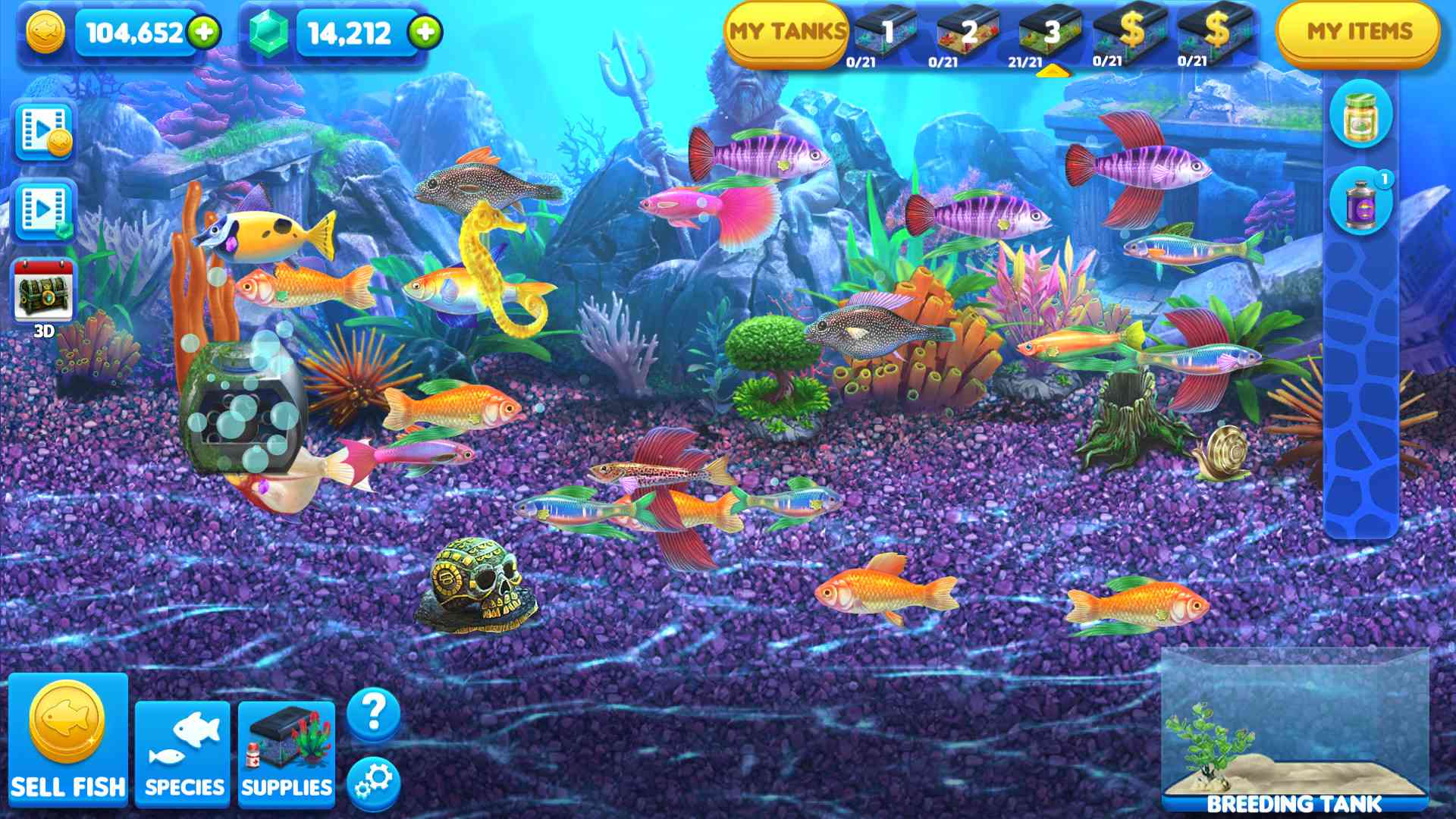 Ett virtuellt akvarium i Fish Tycoon 2.