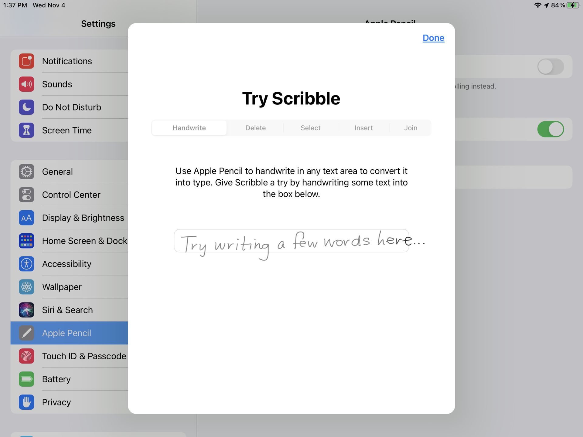 Prova Scribble Tutorial på iPad
